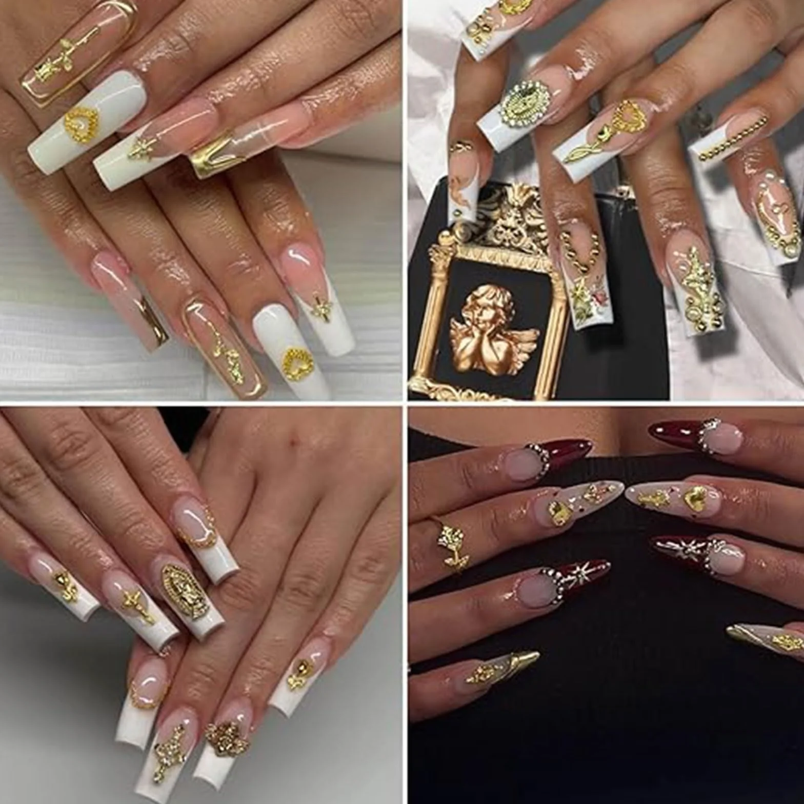 88 sztuk złotych zawieszek 3D na paznokcie, wysokiej jakości zdobienia paznokci, zawieszki do paznokci, ekskluzywne z kamieniami strasu dla luksusowego manicure
