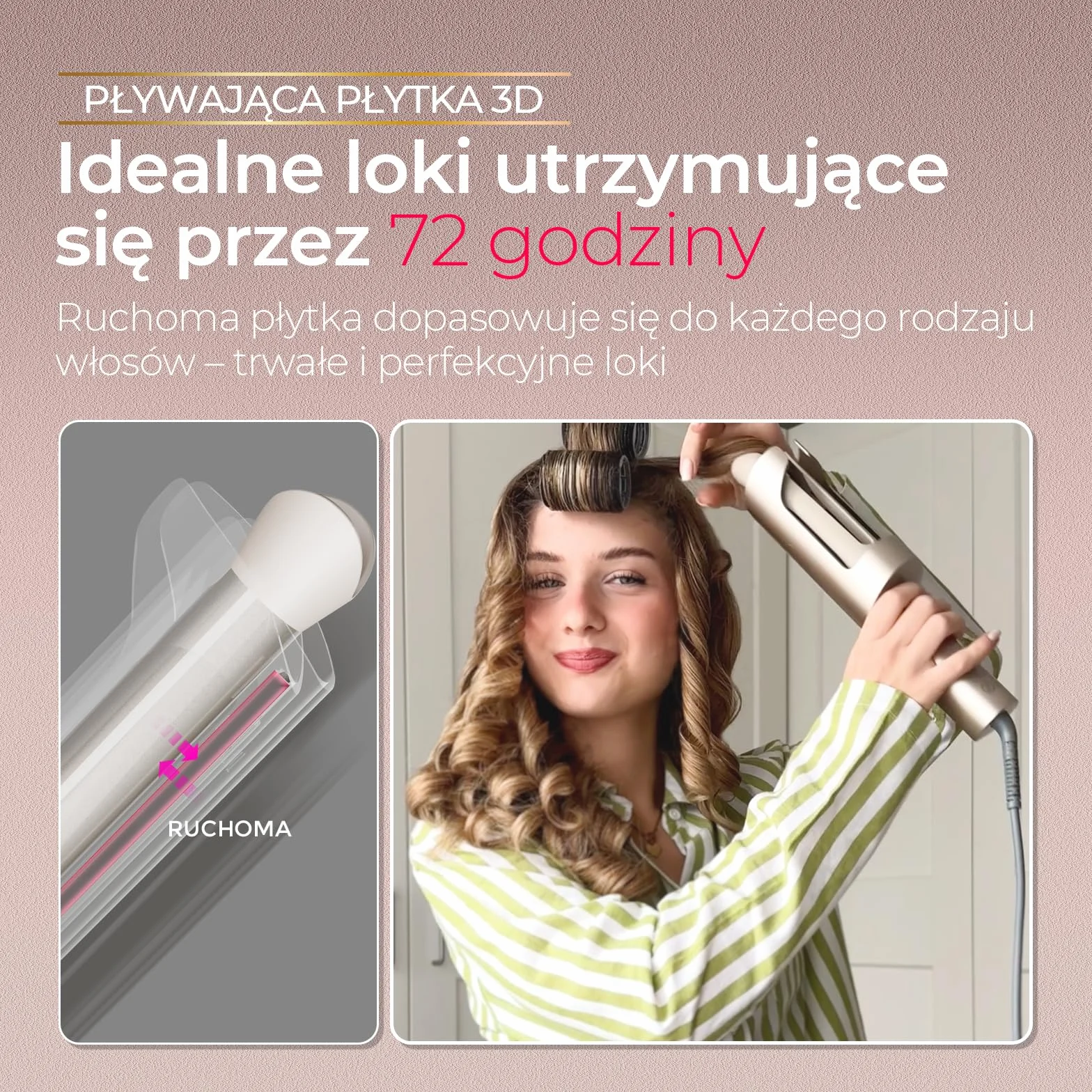 Lokówka Automatyczna - Duże Loczki 25mm Fale Plażowe Lokówka do Długich Włosów TYMO Curlpro Plus Curling Wand Automatyczna Anti-Poparzeniowa Szybkie Nagrzewanie Złoty
