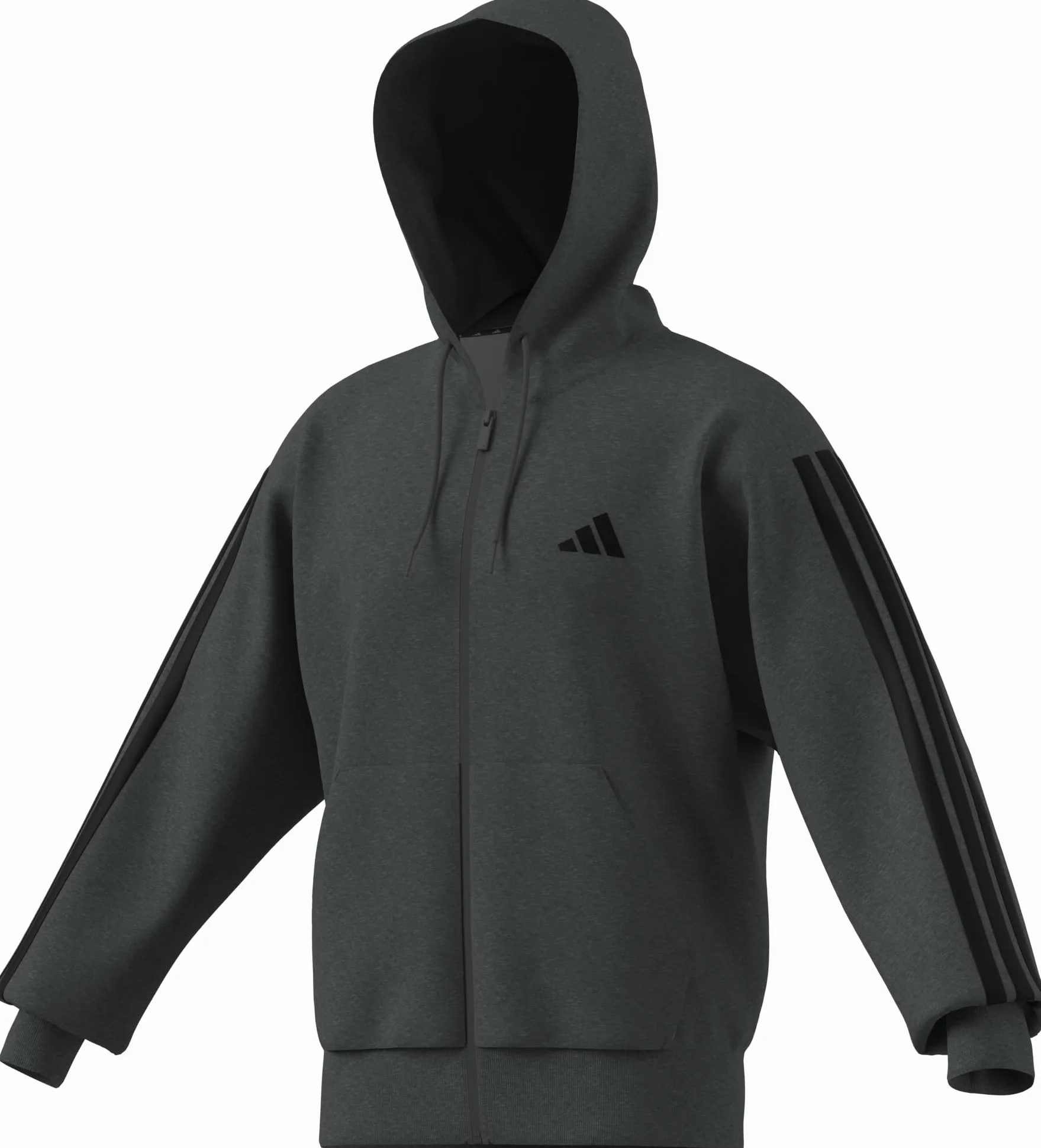 adidas Mezczyzni Essential Three Stripes Fleece Zipper Hoodie Sweatshirt, dark grey heather/black, XL
