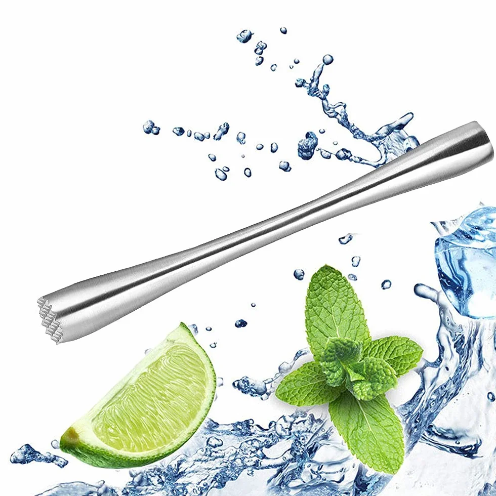 Tłuczek do koktajli ze stali nierdzewnej, tłuczek do koktajli, do przygotowywania puree koktajlowego z naturalnej mięty, limonki i owoców cytrusowych (26 cm)