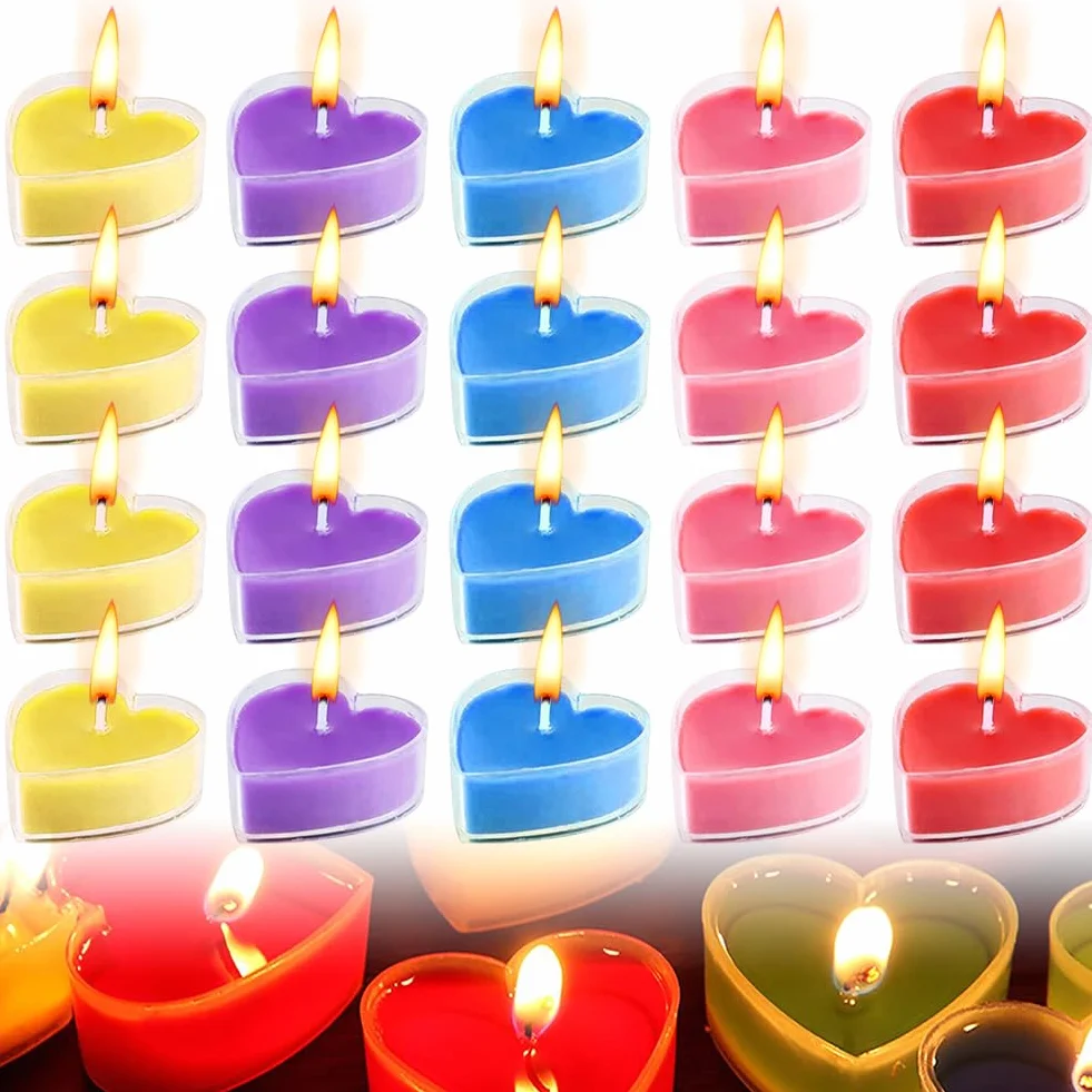 20 sztuk świeczek tea light w kształcie serca kolorowe, romantyczne świece w kształcie serca, romantyczne świeczki tea light w kształcie serca, świece walentynkowe w kształcie serca na oświadczyny
