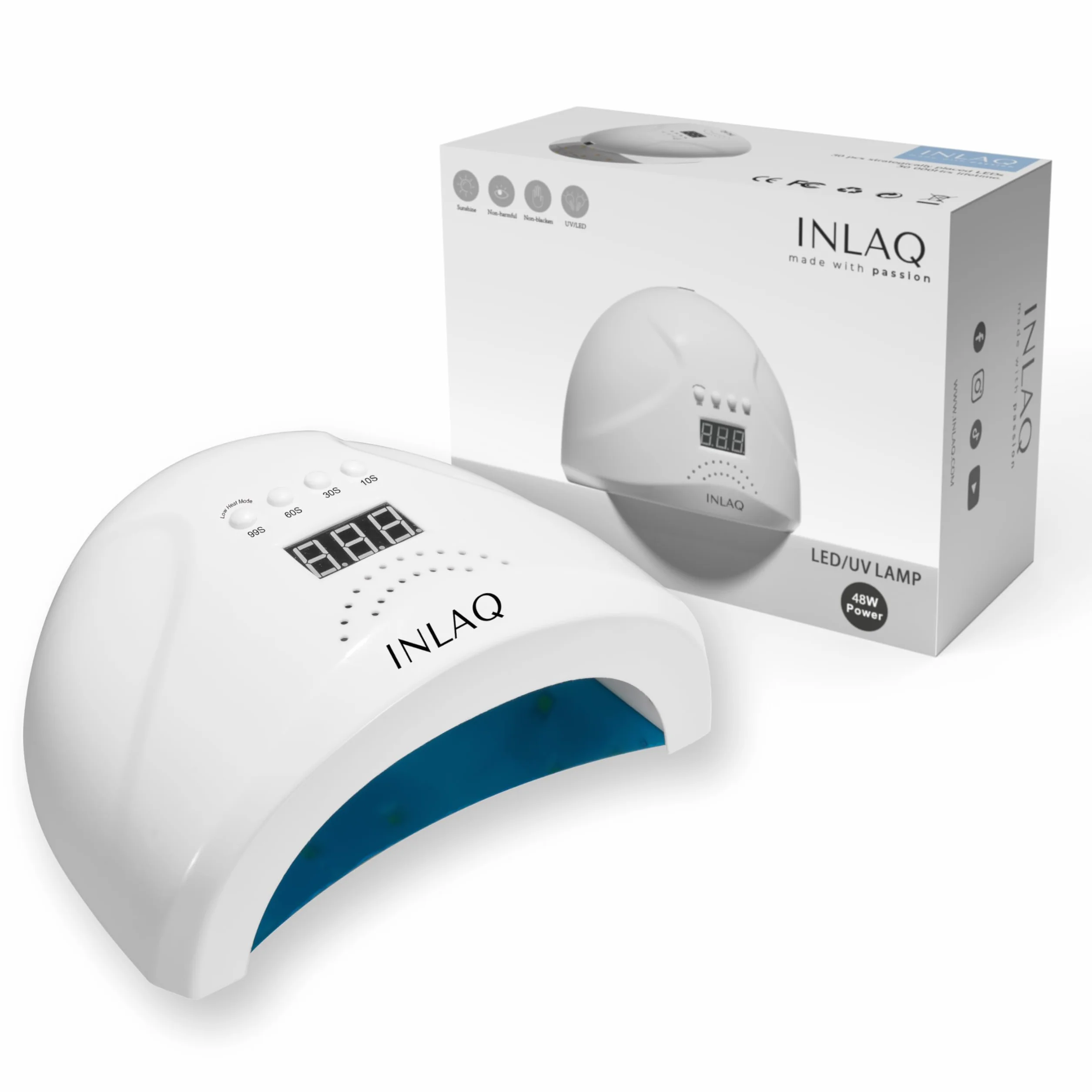 INLAQ lampa Dual UV/LED do paznokci hybrydowych 48 W biała wyświetlacz LCD trzy tryby