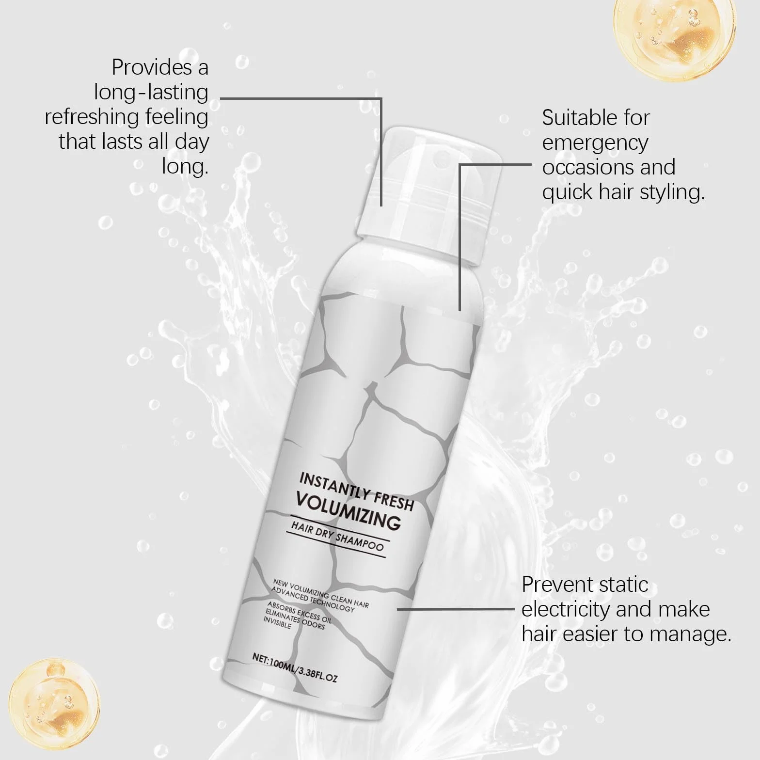 Suchy szampon, Instantly Fresh Volumising Hair Dry Shampoo Powder, Natural Volumising Spray do stylizacji, objętość włosów, odświeżający i nieścieralny (2,100 ml)