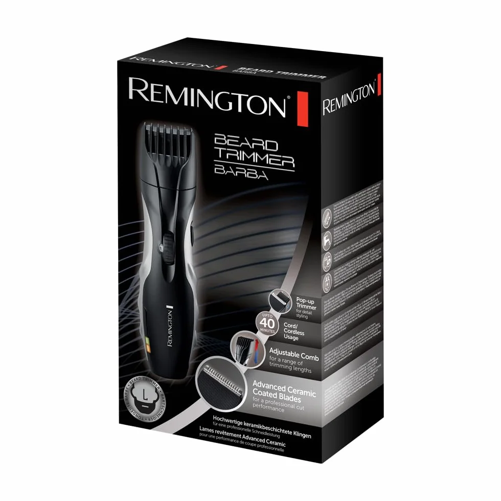 Remington trymer do brody, samoostrzące się otrza pokryte ceramiką, 9 długości 1.5-18mm, wysuwany trymer, do 40 min. bezprzewodowej pracy, czarny/szary, Barba MB320C