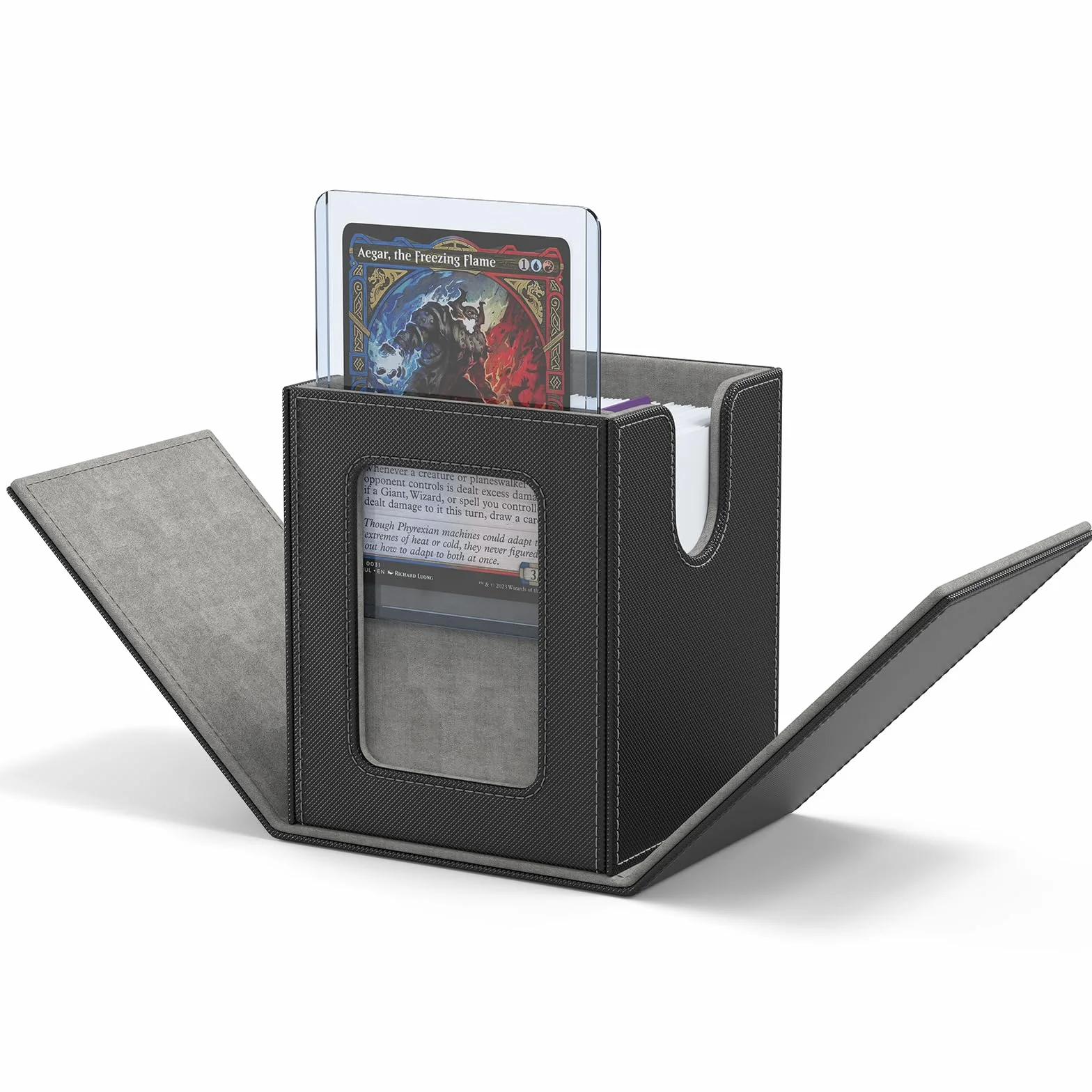 ZLCA MTG Deck Box z okienkiem dowódcy, pudełko do przechowywania kart kolekcjonerskich, pomieści 100 kart z podwójnymi rękawami, odpowiednie do TCG/CCG/PTCG/EDH/Magic/kart sportowych (czarne)