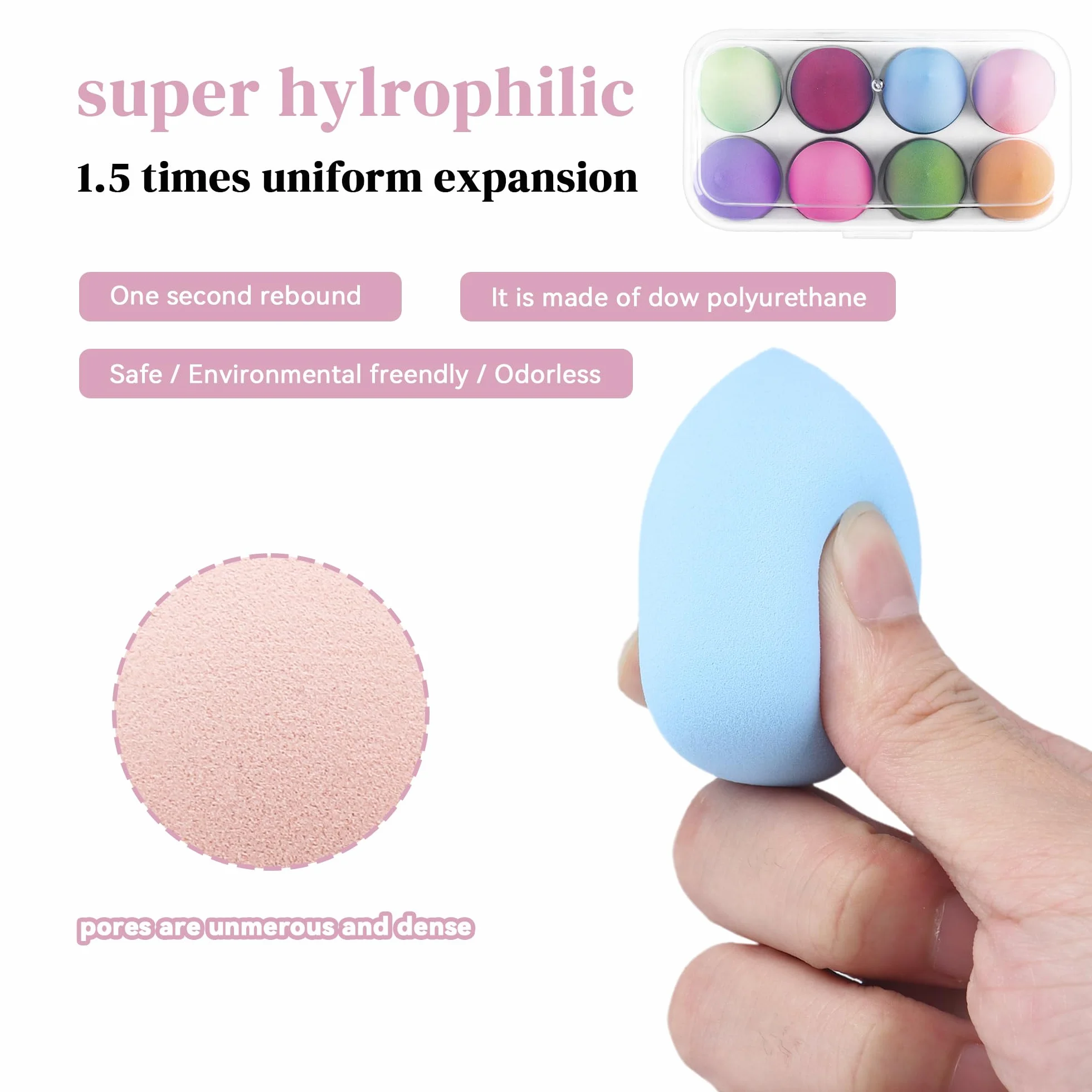 Gąbka do makijażu, 8 sztuk Gąbki do makijażu Beauty Foundation Blending, Blender gąbek do makijażu do płynnego podkładu, pudru z filtrem przeciwsłonecznym, puszek do pudru, kremu, prezent dla kobiet