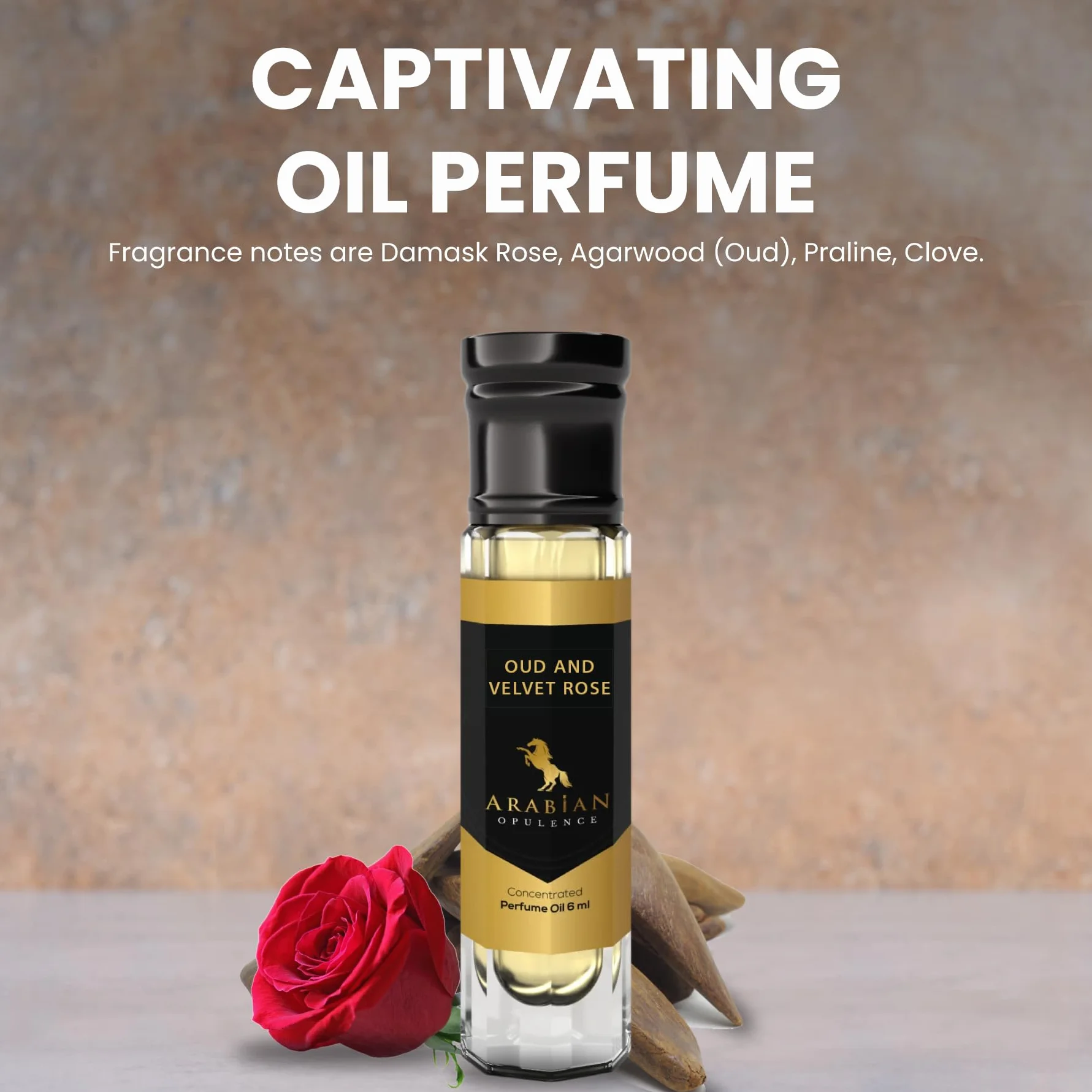Arabian Opulence FR288 OUD AND VELVET ROSE skoncentrowany olejek perfumowany, bursztynowy, kwiatowy, bez alkoholu, butelka dla kobiet, długotrwałe perfumy na bazie oleju (6 ml)