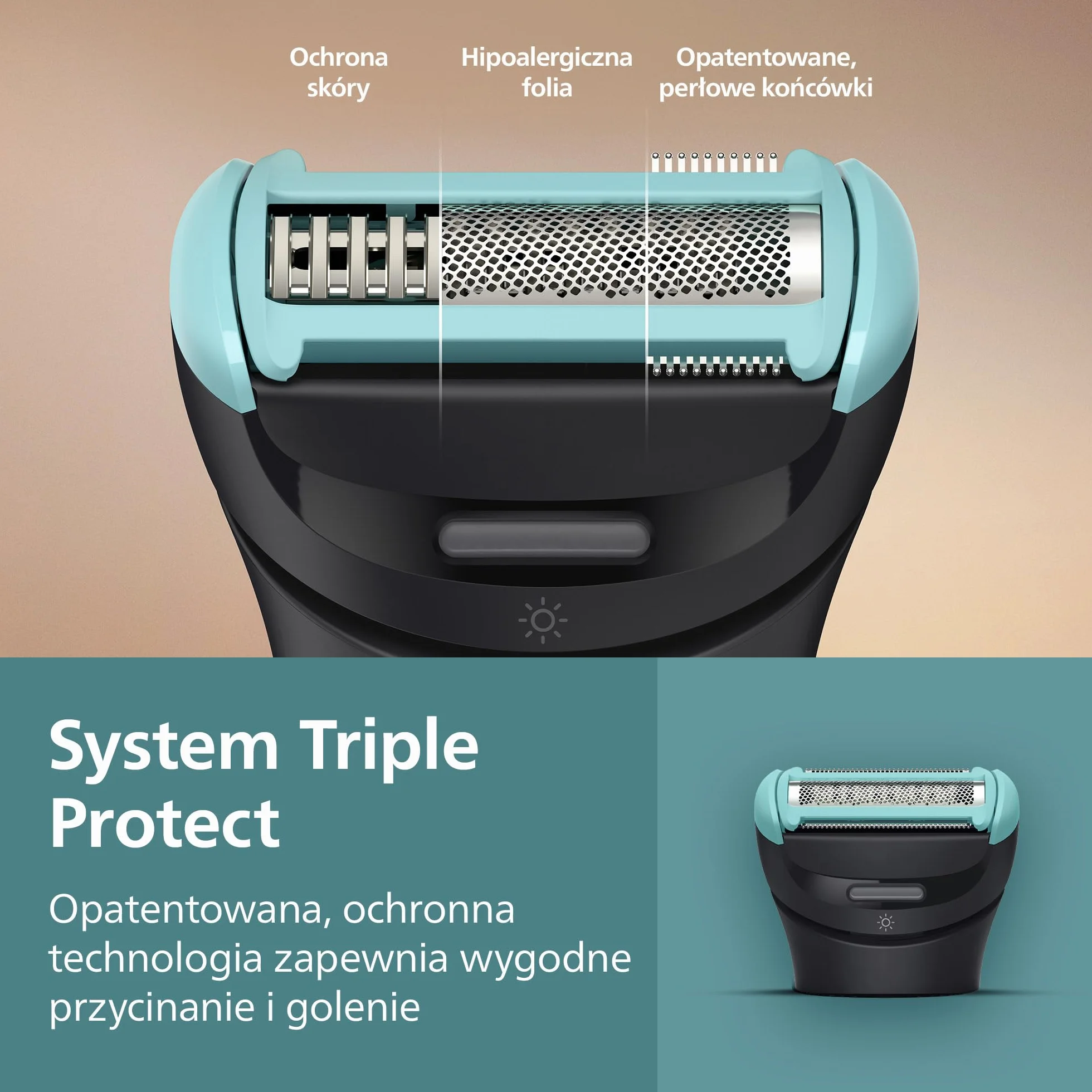 Wymienna folia końcówki trymera do ciała Philips – system Triple Protect, gładkie i precyzyjne golenie, 100% wodoodporności, model BG2010/43