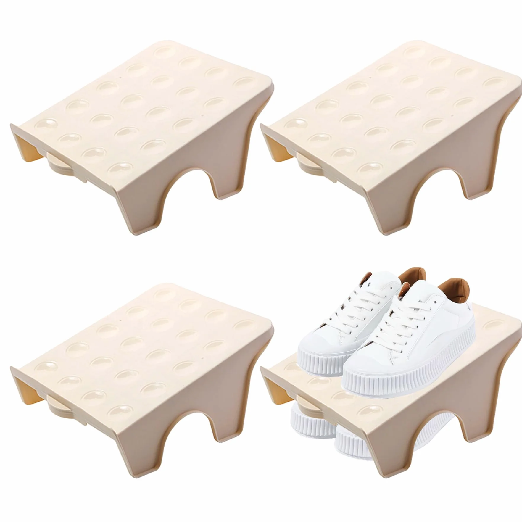 Organizer do szczelin na buty 4 szt. antypoślizgowe dwuwarstwowe buty układarka plastikowe buty oszczędzające miejsce zawiera łącznie 8 par sandałów do szafek