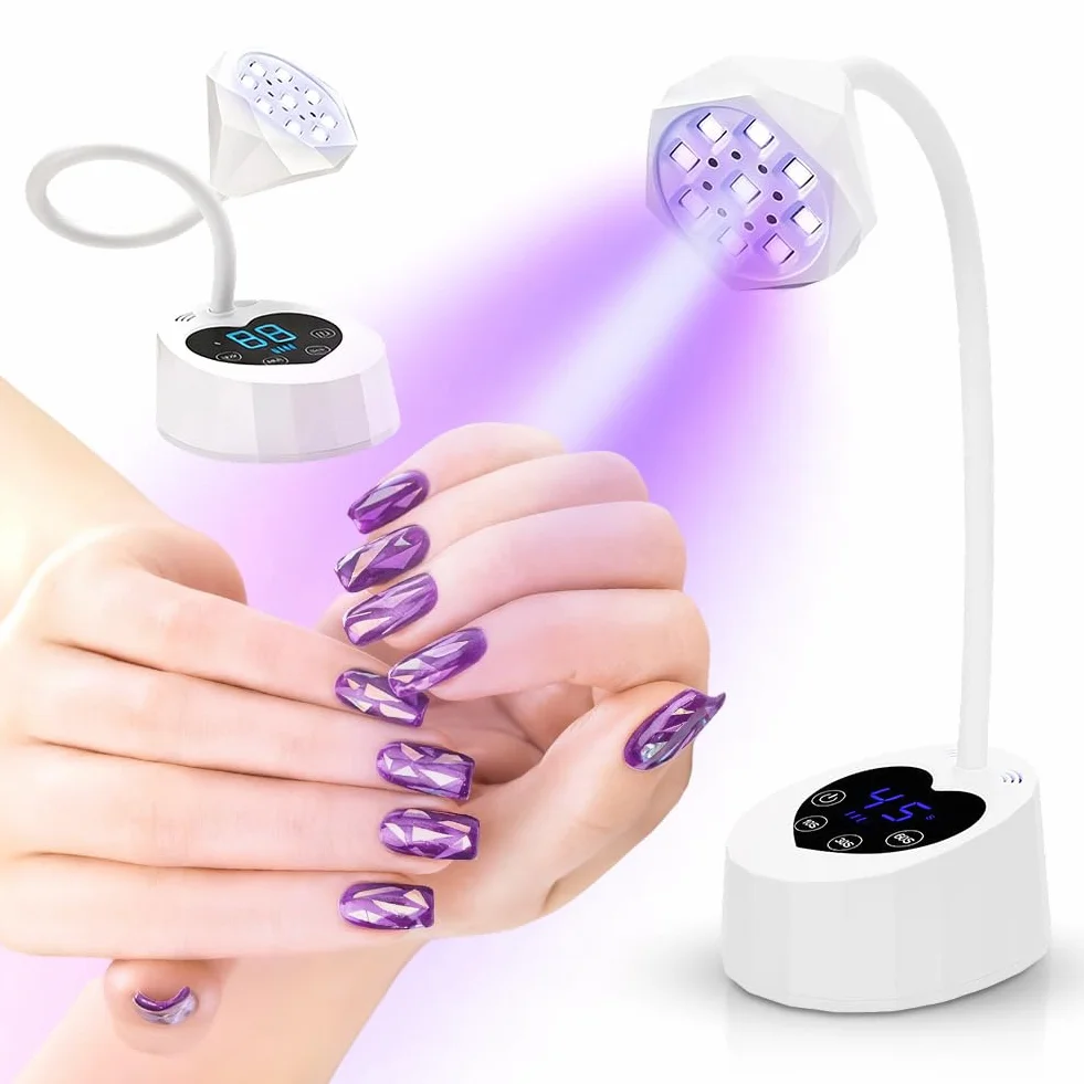 Lampa UV do paznokci żelowych, lampa UV z 3 timerami, wyświetlaczem LCD, automatyczne wykrywanie, regulowany 360°, wąż składany, idealna mała lampa UV do paznokci dla początkujących i profesjonalistów