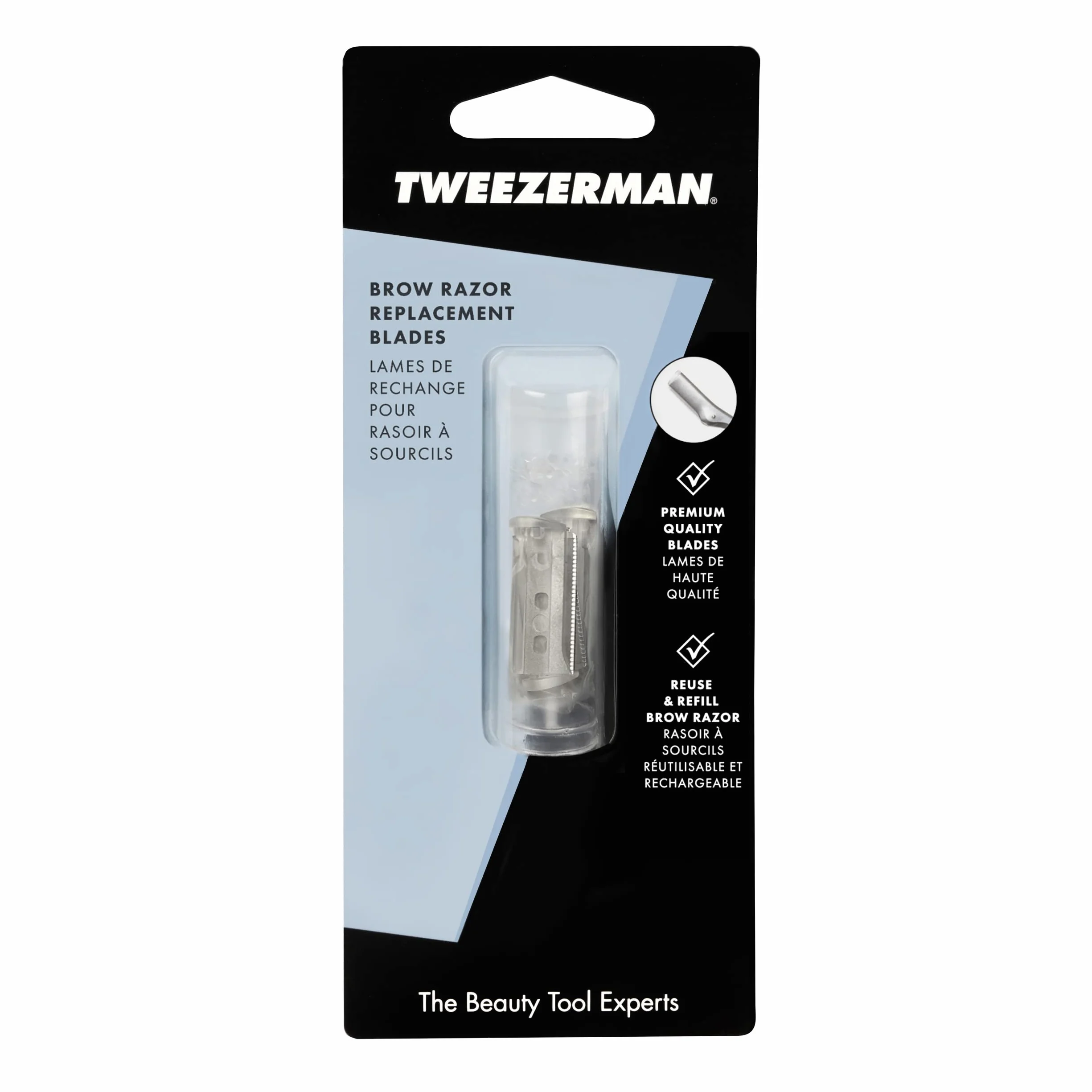 TWEEZERMAN Trymer do brwi (precyzyjny trymer do twarzy z ostrzem ze stali nierdzewnej, z mini pęsetą lub wymiennymi ostrzami, do pielęgnacji twarzy i brwi)