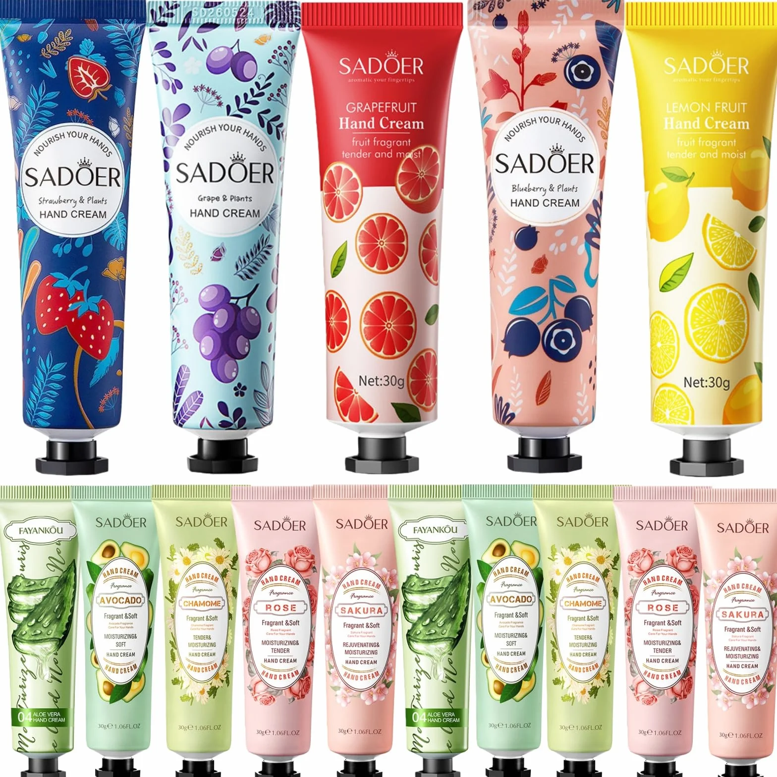 Luthando Zestaw Mini Krem do Rąk, Zestaw Prezentowy Mini Krem do Rąk, 15 x 30ml Krem Nawilżający dla Rąk i Stóp, Mała Kremka Pielęgnacyjna, Zestaw Prezentowy dla Kobiet, Mężczyzn, na Urodziny