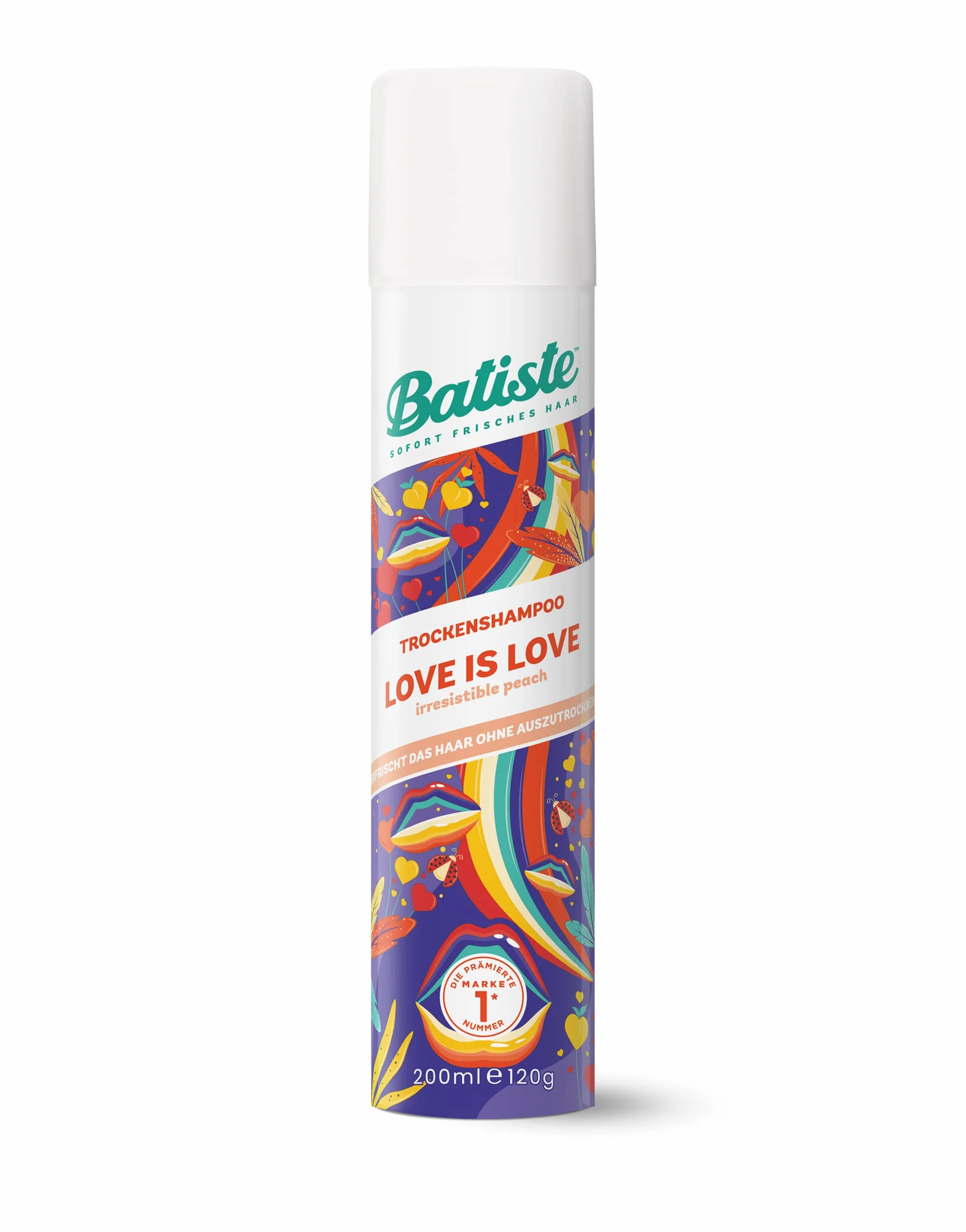 Batiste Suchy szampon Love is Love 200 ml, z zapachem, słodko-owocowy zapach kwiatowy, do odświeżenia włosów pomiędzy myciem włosów, bez spłukiwania