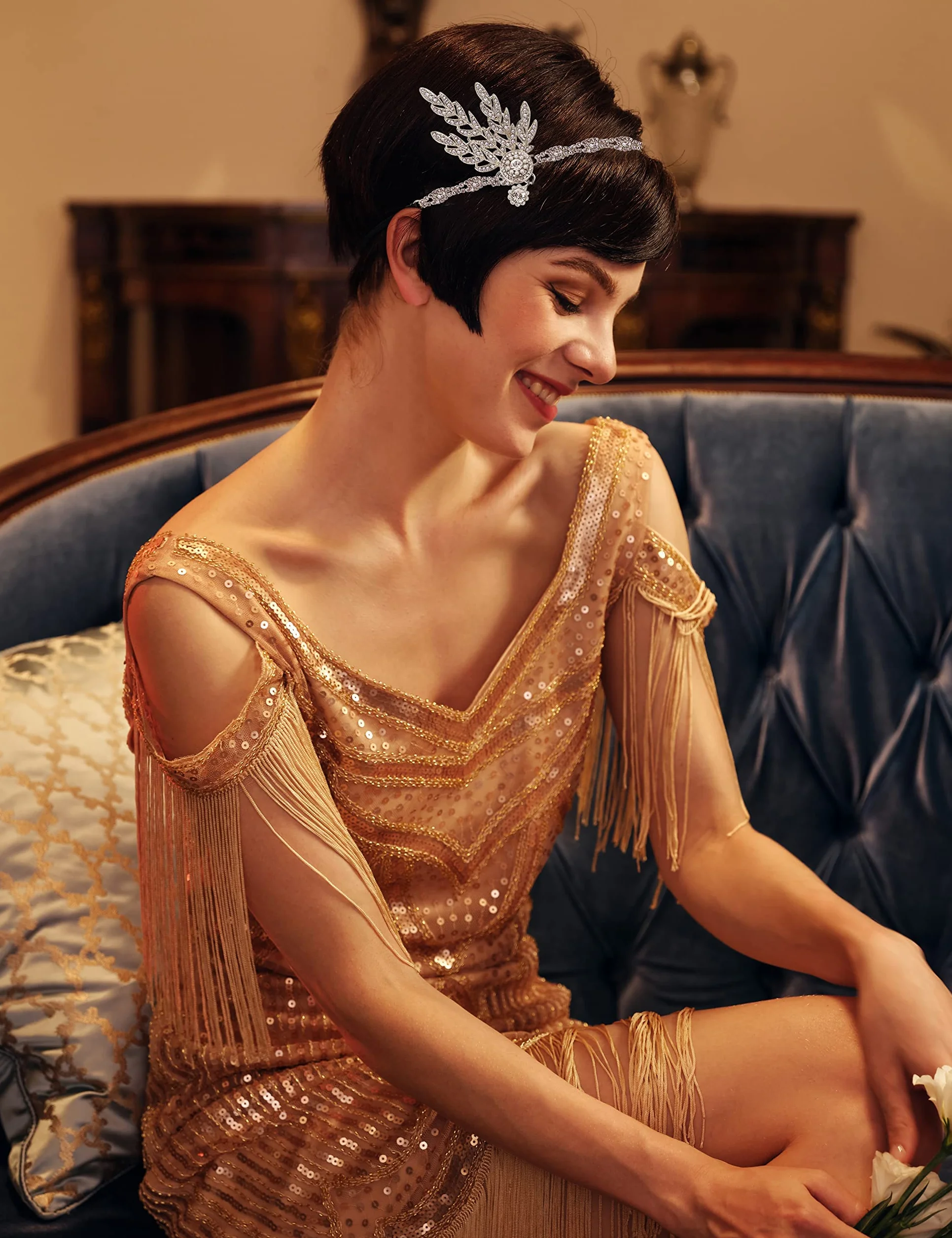 BABEYOND Nakrycie głowy vintage lat 20. Wielki Gatsby opaska na głowę Srebrny