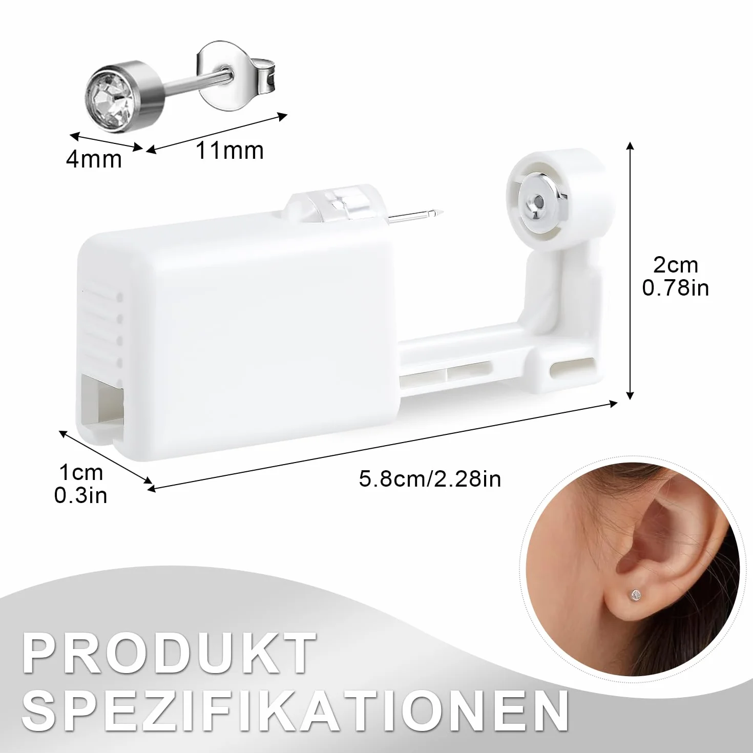 Voarge Pistolet do Przekłuwania Uszu, Jednorazowy, Sterylny, Do Piercingu, Narzędzie Samodzielne, Bezbolesne, Z Zatyczkami, 6 Sztuk, 4mm