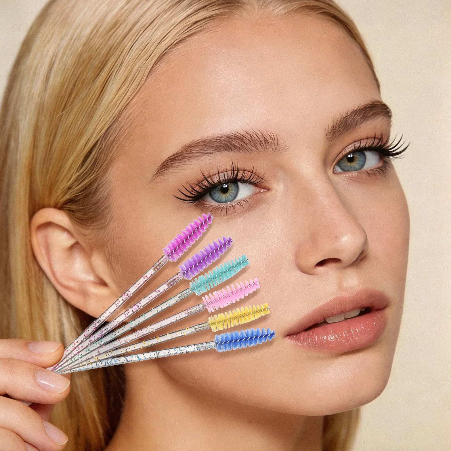 ATOMUS 100Pack Mascara Wands Disposable Eyelash Mascara Eyebrow Brushes Applicator Makeup Cosmetic Brush with Crystal Handle for Eyelash Extensions Mascara Use (100pcs pink)