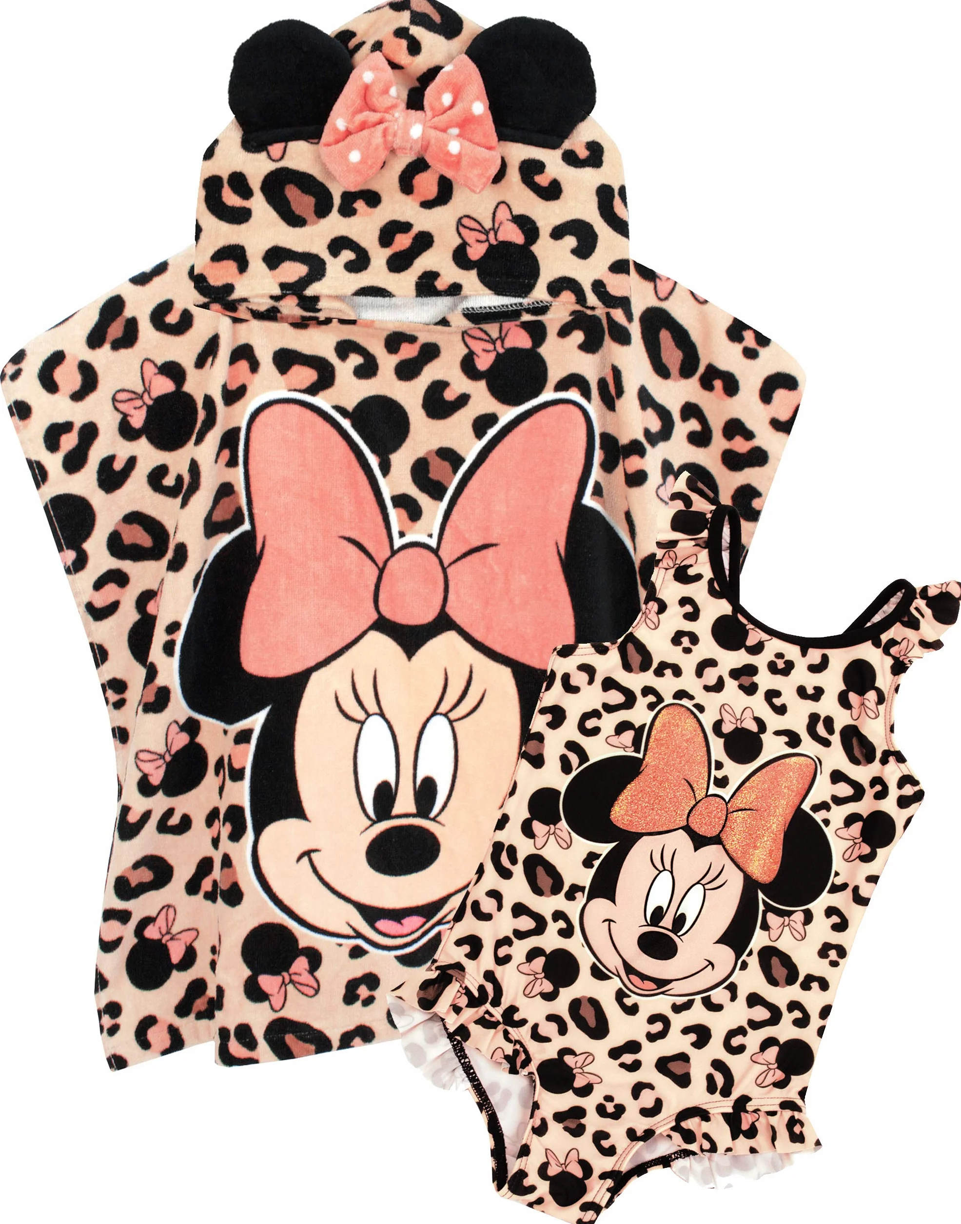 Disney Kostium kąpielowy i ręcznik z kapturem zestaw poncho Minnie Mouse Girl