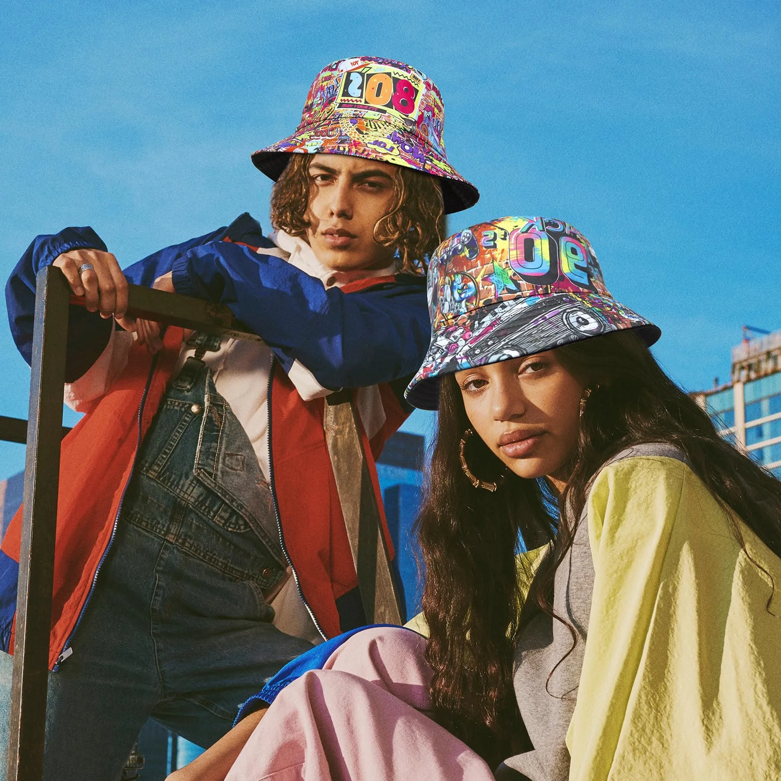 YAMEIZE Styl retro lata 80. letni kapelusz typu bucket dla kobiet mężczyzn nastolatków vintage dwustronny kapelusz rybacki słońce na zewnątrz