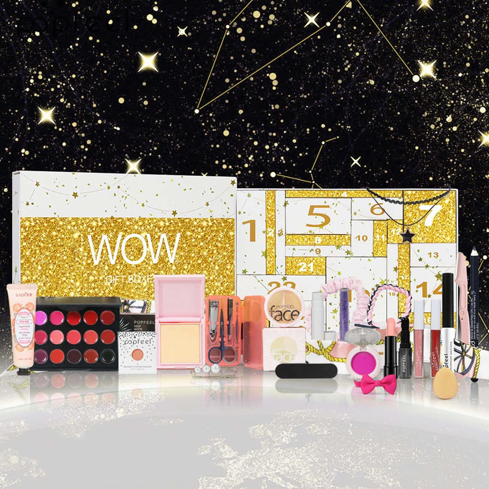 EONFAVE Beauty kalendarz adwentowy 2025, 24 sztuki, zestaw do makijażu, kalendarz adwentowy 2025, dla kobiet, zestaw do makijażu dla najlepszego zestawu prezentowego, ekskluzywne kosmetyki, z kredką