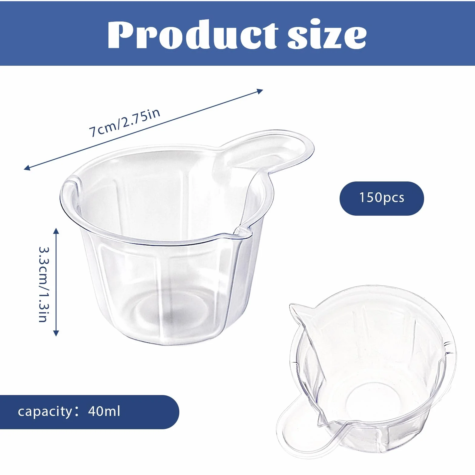 150 sztuk kubków z miarką, jednorazowe, plastikowe, do mieszania, małe przezroczyste kubki z tworzywa sztucznego, kubki do farbowania, DIY, kryształowe, epoksydowe, do mieszania, kolor plamki (40 ml)