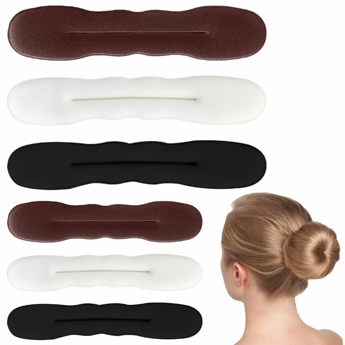 6 sztuk magicznych koków do włosów, Hair Bun Maker, ulepszone klipsy gąbkowe do włosów, maker koków do włosów, stylizacja włosów donut bun, dla kobiet i dziewcząt (3 duże 3 małe) (czarny, biały