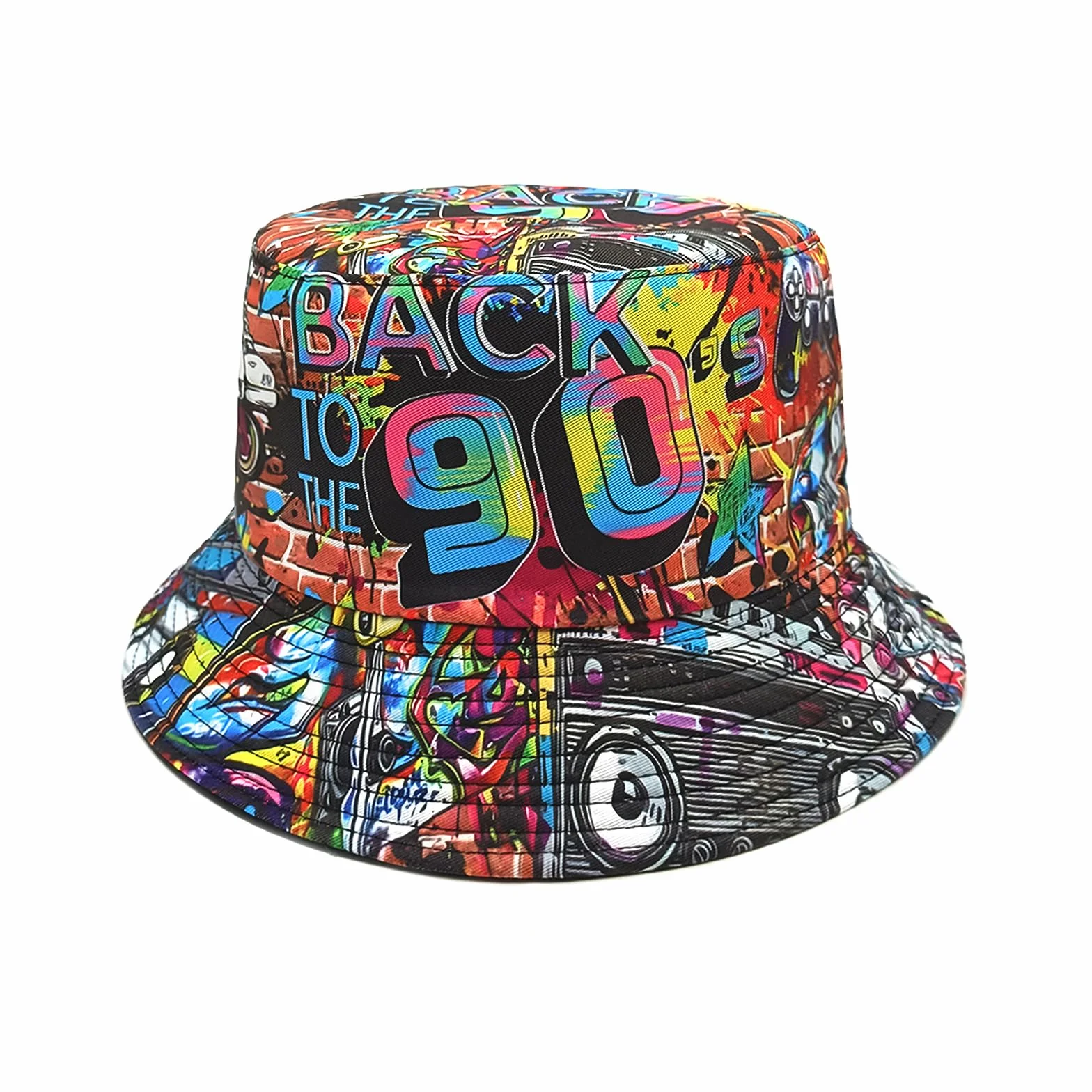 YAMEIZE Styl retro lata 80. letni kapelusz typu bucket dla kobiet mężczyzn nastolatków vintage dwustronny kapelusz rybacki słońce na zewnątrz