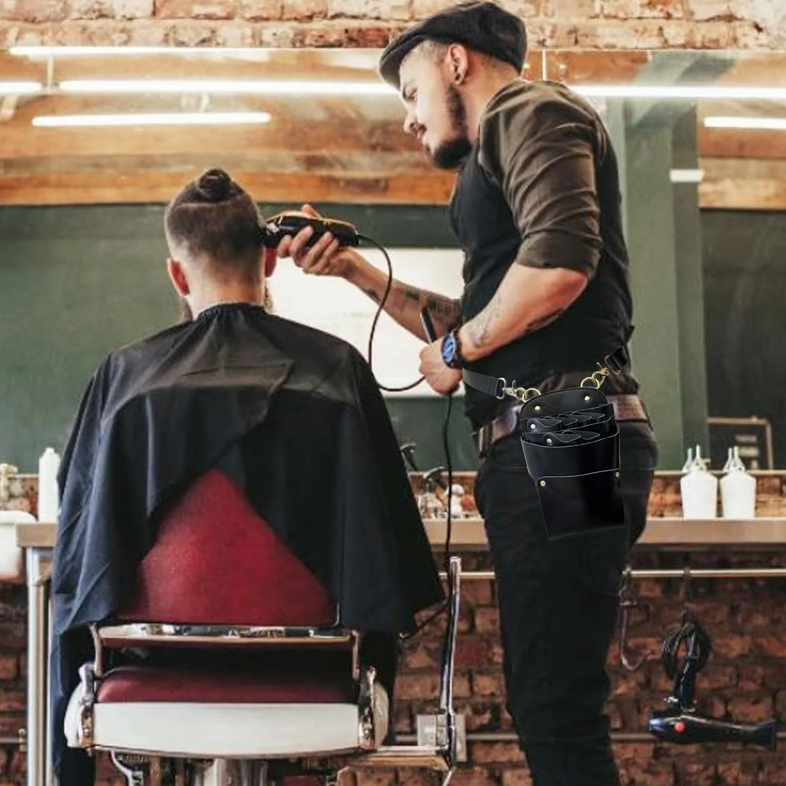 Pas do torebki nożycowej, skórzana torebka fryzjerska kabura profesjonalny salon fryzjerski torba na narzędzia nożyczki, grzebienie, klips