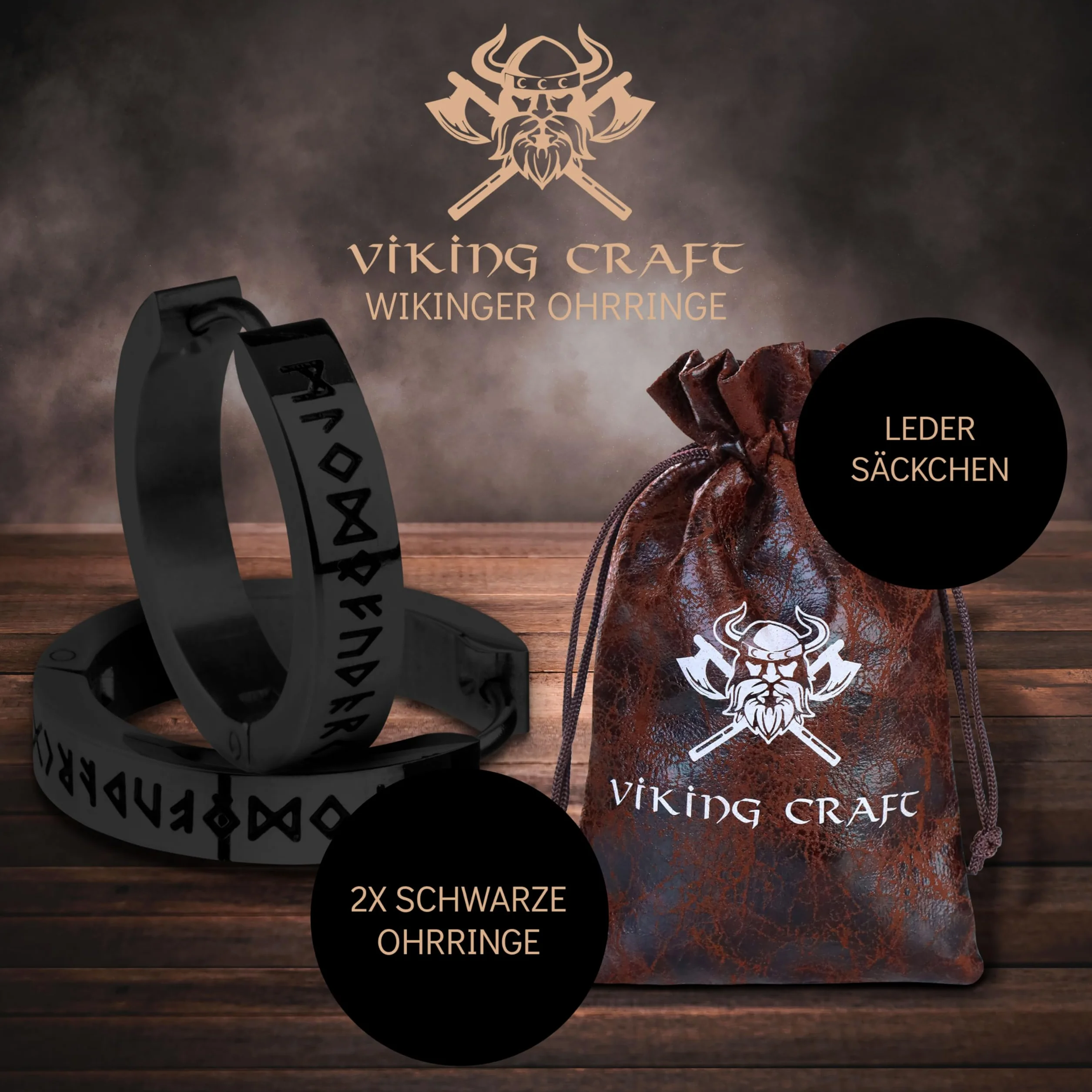 VIKING CRAFT Kolczyki Wikingów męskie ze stali nierdzewnej – męskie kolczyki z runami – biżuteria wikingów, dekoracja wikingów, celtyckie kolczyki, artykuł dla fanów Wikingów, prezenty dla wikingów