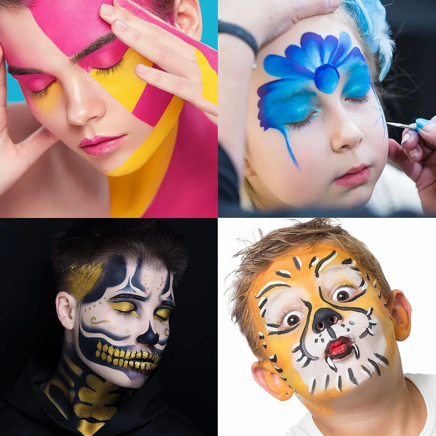 UCANBE Makijaż dziecięcy 18 kolorów – farba do twarzy aktywowana wodą, bezpieczna i nietoksyczna, do makijażu teatralnego, na karnawał, Halloween, imprezę
