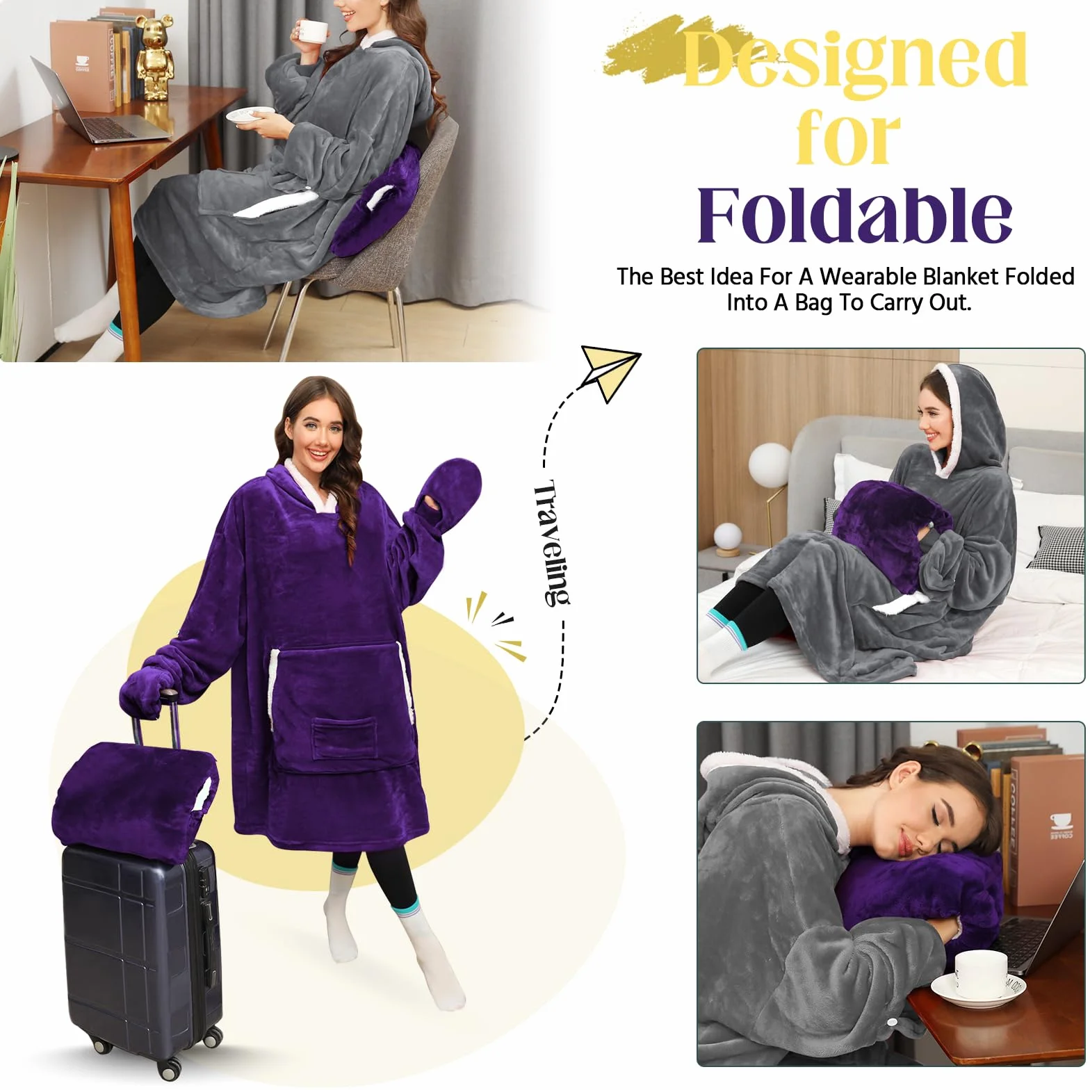 Tuopuda Bluza z kapturem, damska i męska, oversize, sweter z długim rękawem, ogromna bluza z kapturem, koc z rękawami, prezent dla kobiet i mężczyzn, oversize, z kieszeniami na zimę