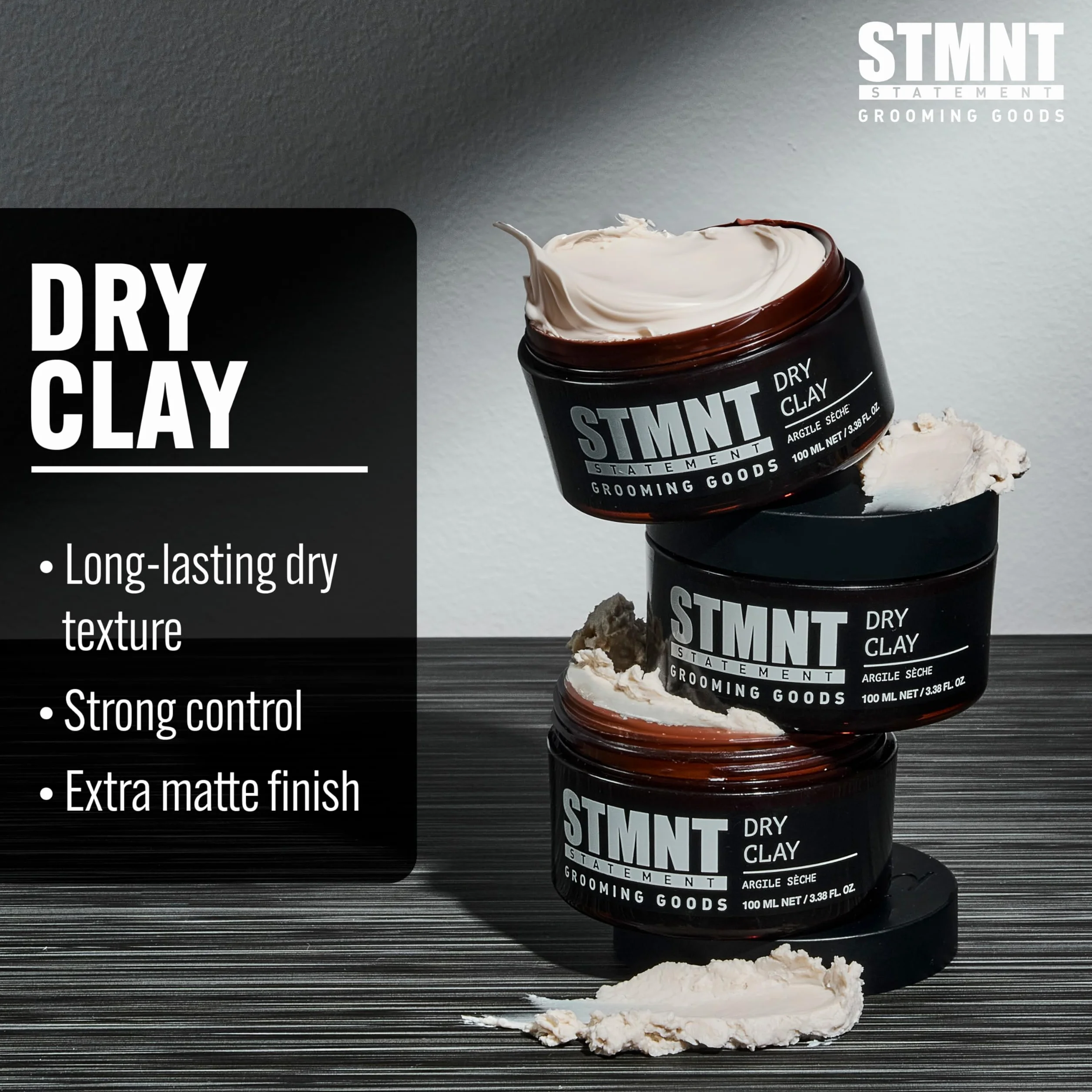 Dry Clay | ekstra matowe wykończenie | bardzo mocne trzymanie | łatwe do czyszczenia | nie natłuszczają