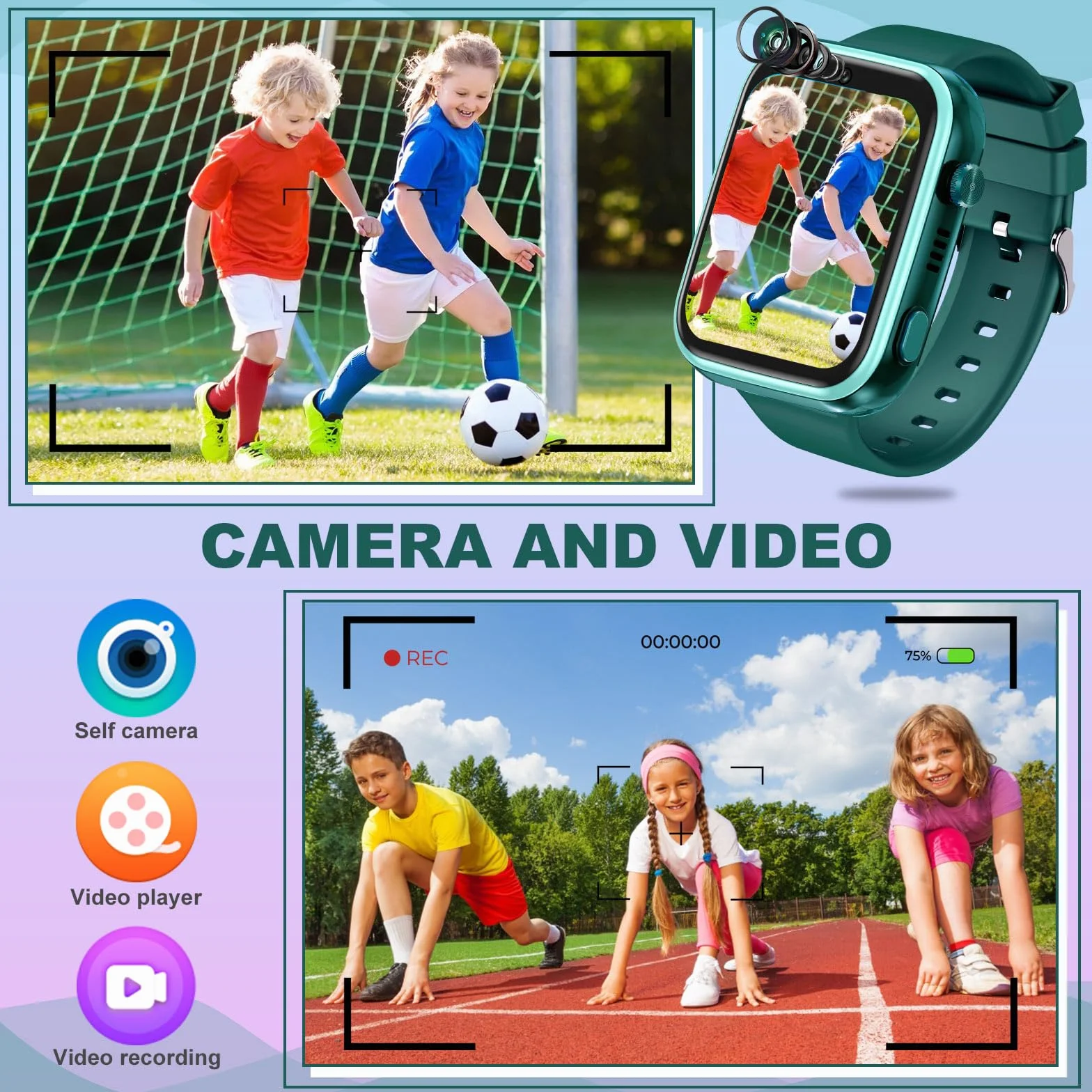 OKYUK Smartwatch 4G dla dzieci, lokalizator GPS, wiele stylów pulpitu do wyboru, połączenia dwukierunkowe, kompetencje obrazu, SOS, Wi-Fi, wodoodporny ekran dotykowy dla 4-12 chłopców i dziewcząt (T45