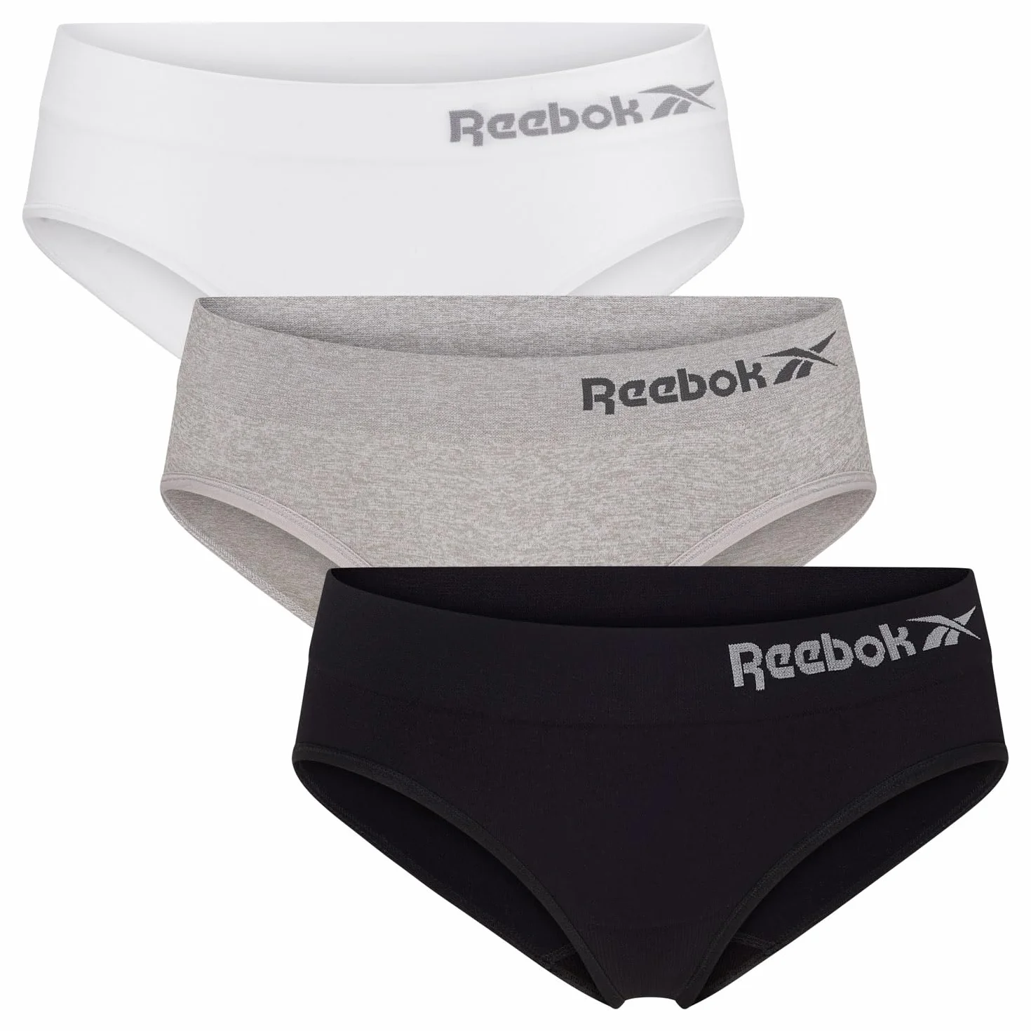 Reebok Damen Raina Damenunterwäsche (3er Pack), Czarny/biały/szary marl, S