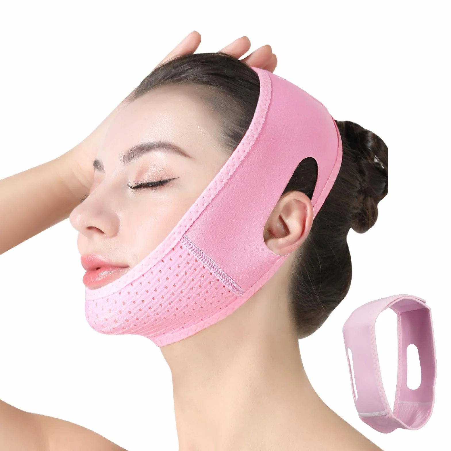 Maska pod brodę z podwójnym podbródkiem, z oddychającego materiału, nadaje się do prania i wielokrotnego użytku, ergonomiczna regulacja, dla mężczyzn i kobiet, do ujędrniania jawline i skóry