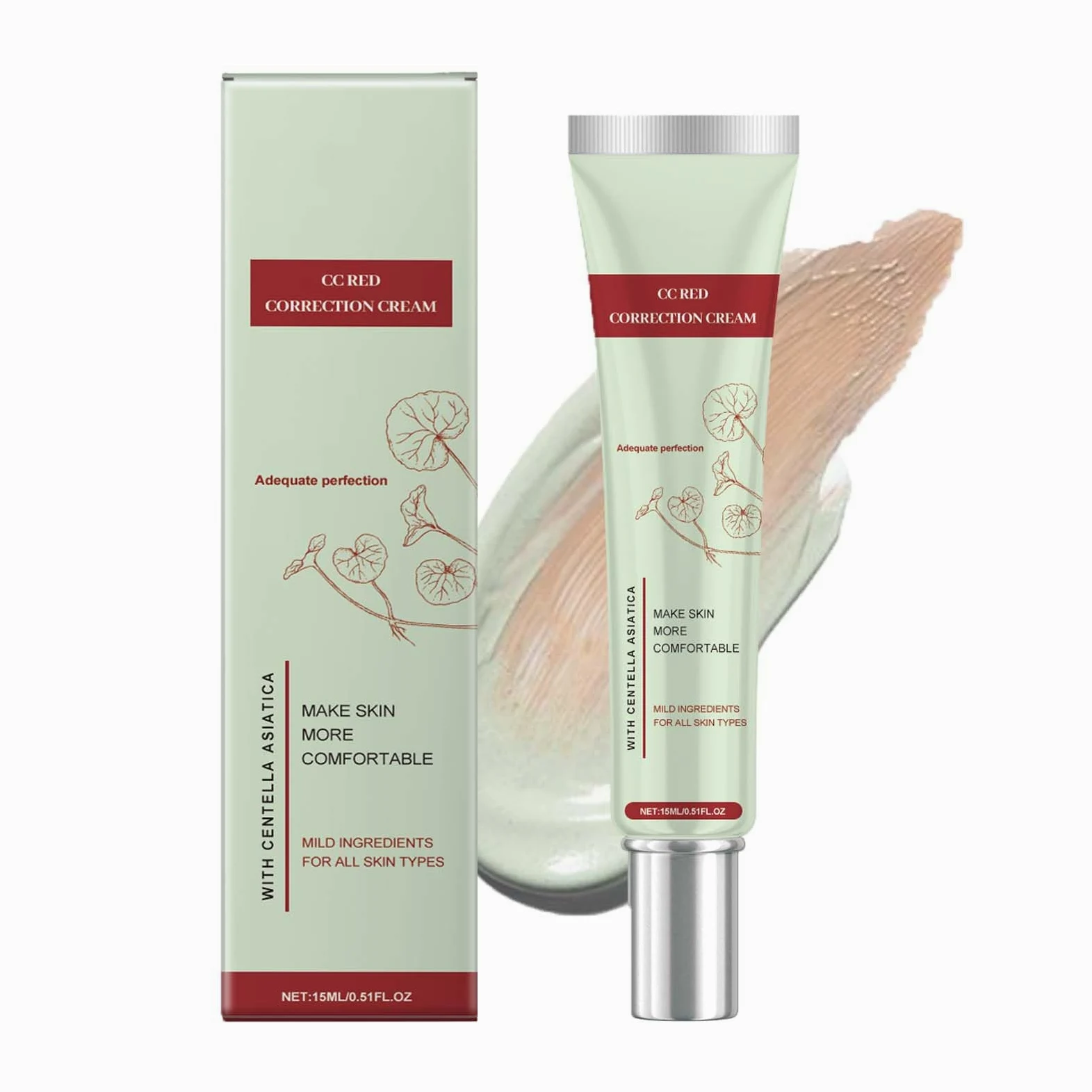 CC Cream Red Correct, CC Cream Foundation with Centella Asiatica, Color Corrector Concealer, długotrwały korektor nawilżający