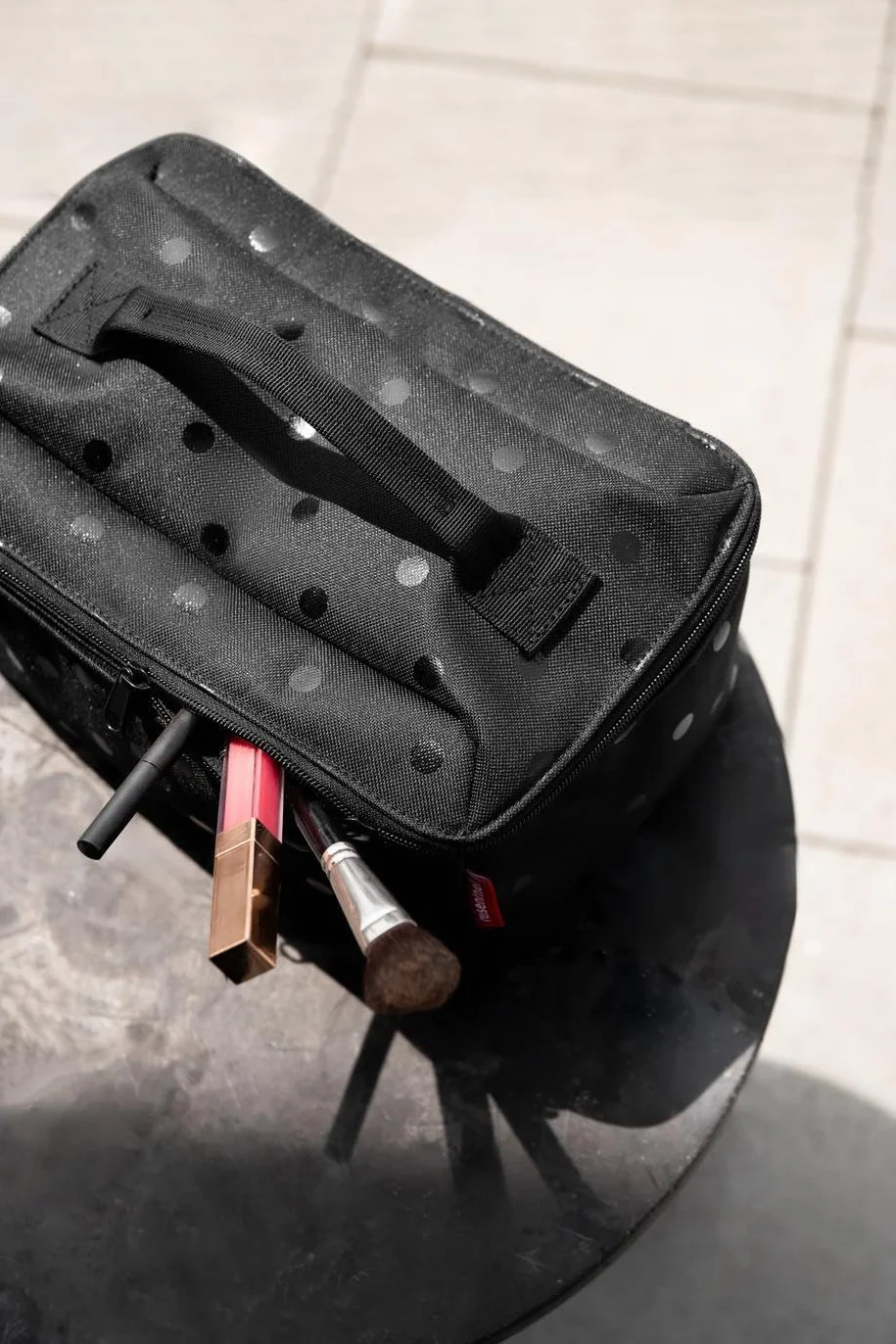 reisenthel beautycase - kwadratowa kosmetyczka, organizer bagażowy, kosmetyczka, Błyszczące kropki, czarne, Rozmiar uniwersalny, beautycase glossy dots black