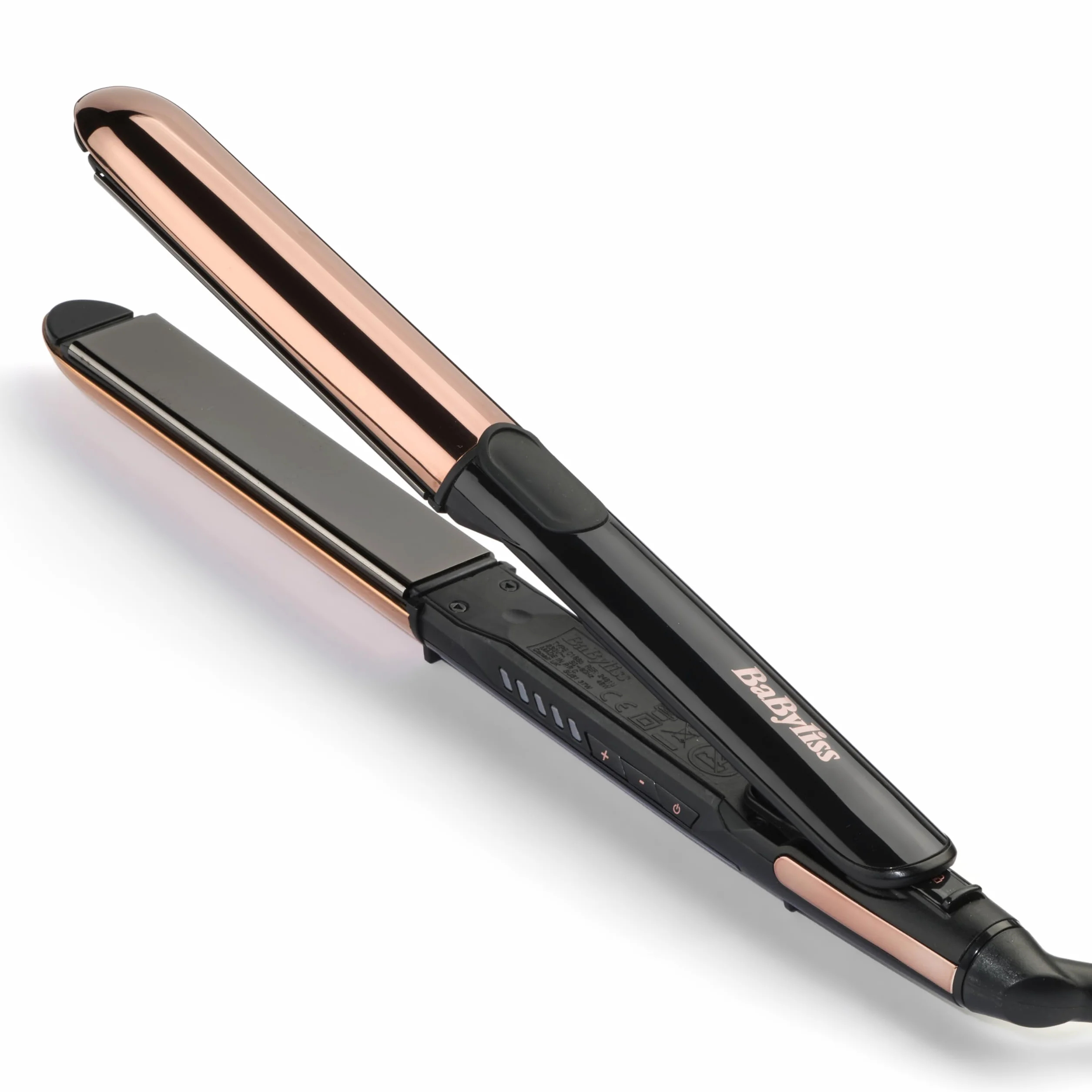 Prostownica BaByliss Straight And Curl Brilliance - wygładzające płytki tytanowe, jonizacja, szybkie nagrzewanie w 15s, zakrzywiona metalowa konstrukcja, 5 ustawień temperatury do 235°C, ST482E