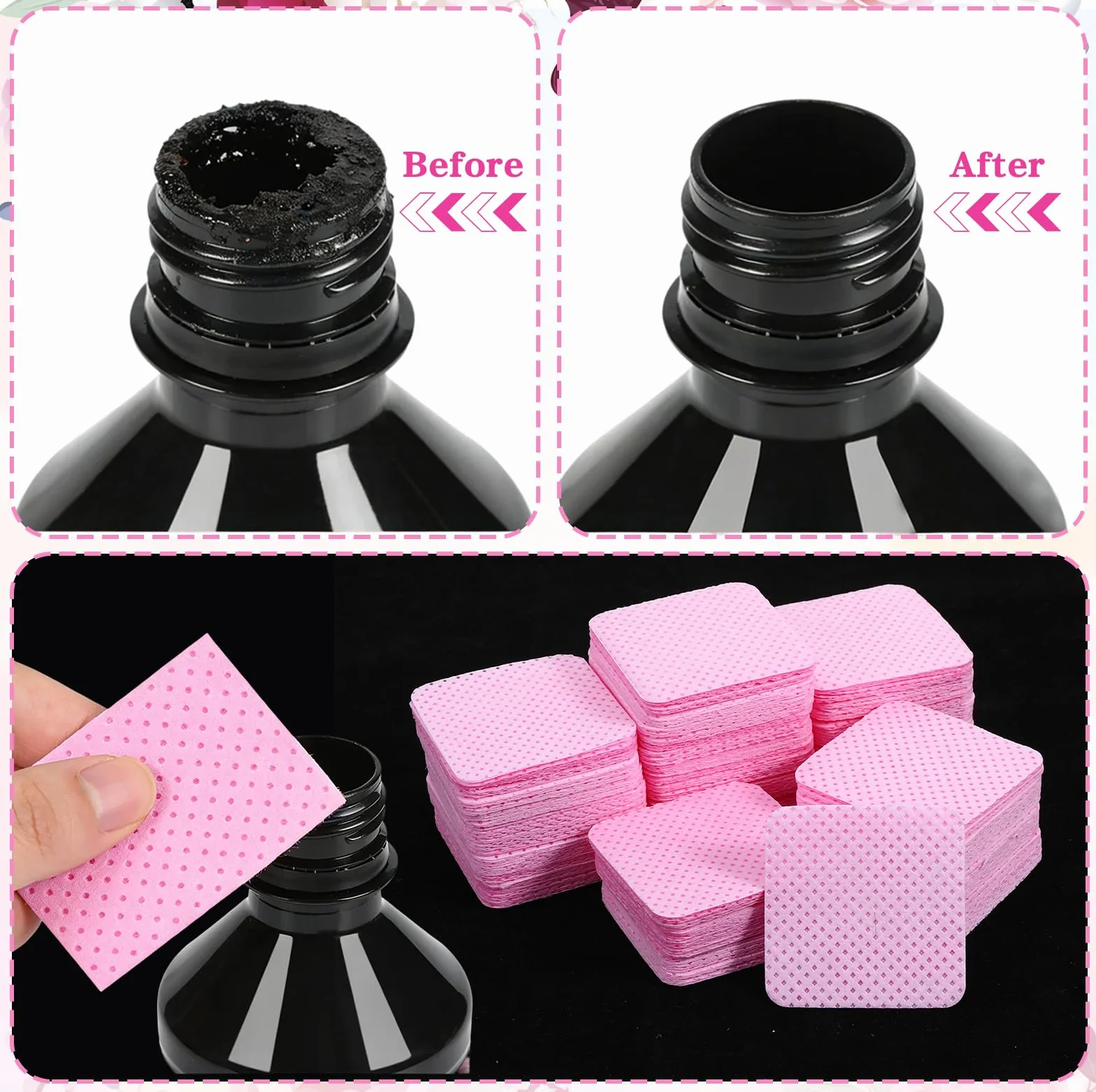 1000 sztuk wałków do paznokci, Lint Free Nail Chusteczki do paznokci żelowych, do czyszczenia paznokci żelowych, niestrzępiące się waciki do manicure i masażu stóp (różowe)