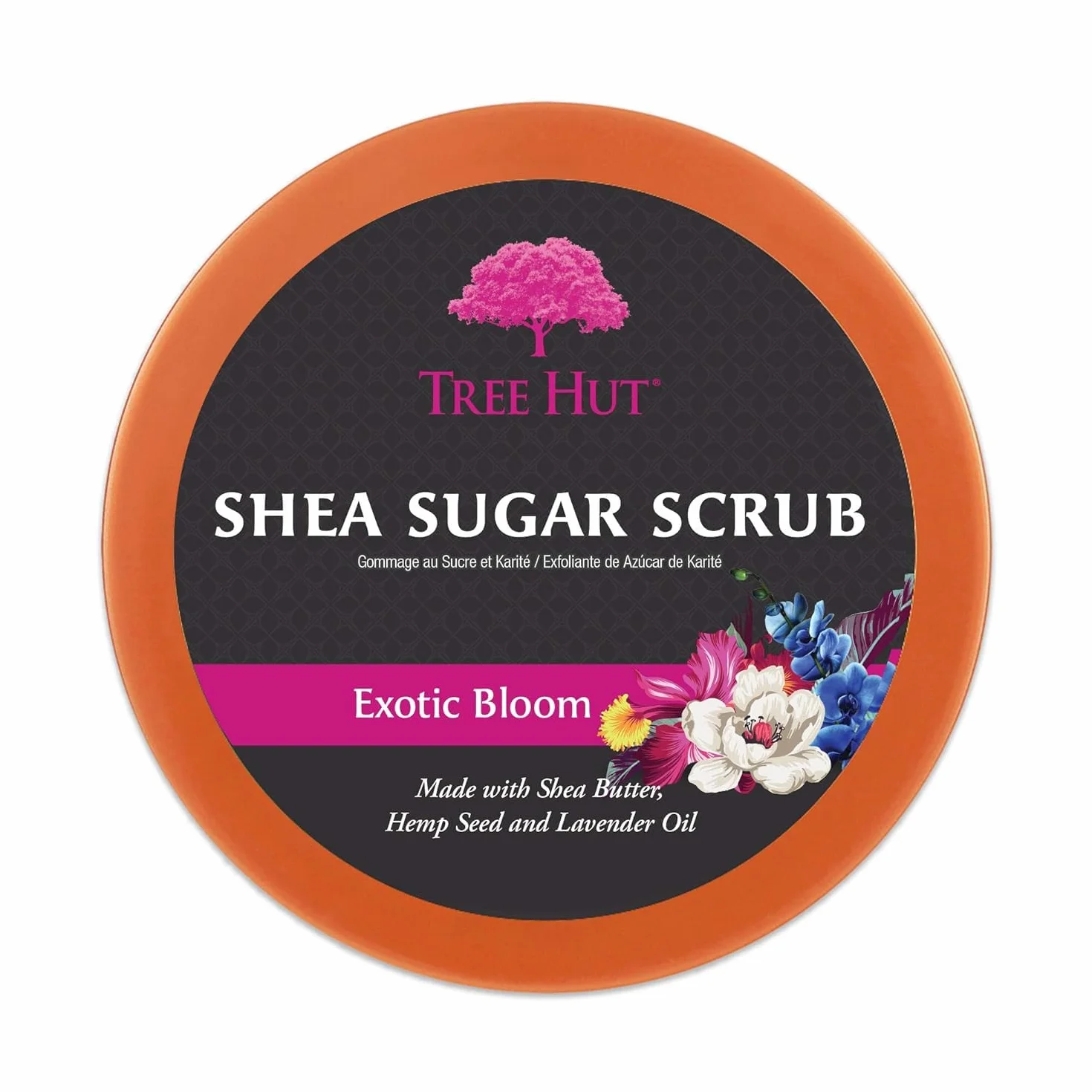 Tree Hut - Cukrowy peeling do ciała - Exotic Bloom - Puszka 510 g - Zawiera witaminę C i masło shea - Pomaga przywrócić połysk skóry - Odżywia głęboko i wygładza suchą skórę