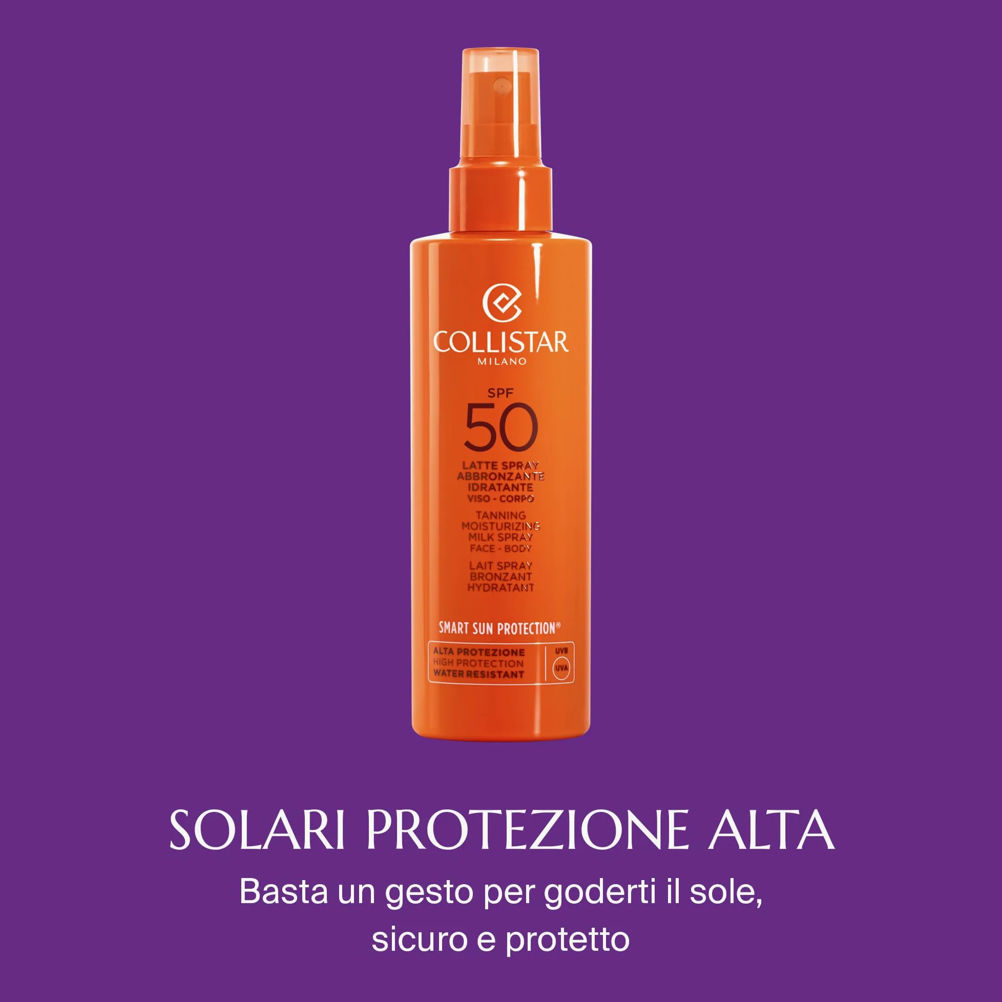 Collistar Mleczko do opalania nawilżające SPF 50, ochrona przeciwsłoneczna twarzy i ciała, wodoodporna, lekka tekstura, szybkie wchłanianie, 200 ml