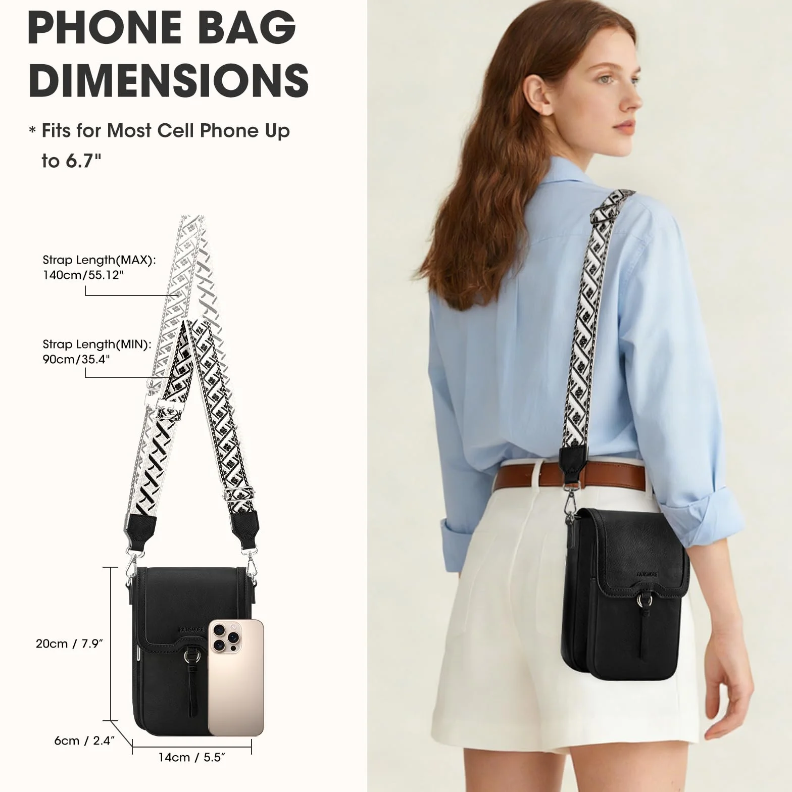 RAINSMORE Torba na ramię damska miękka torba na ramię ze skóry PU wodoodporna torba na telefon crossbody damskie torby na ramię torebki z regulowanymi szerokimi paskami