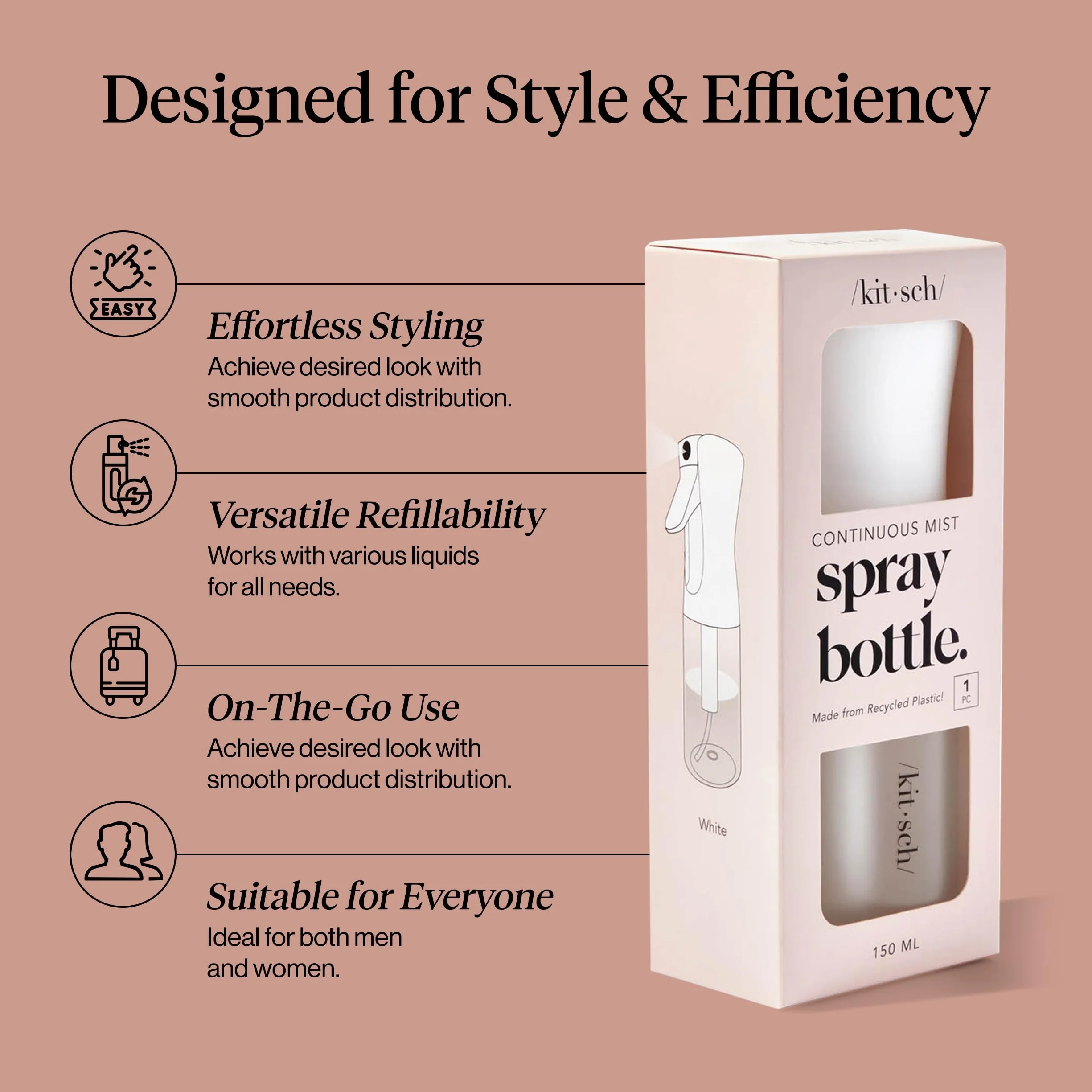 Kitsch, Butelka z rozpylaczem do ciągłej mgły, biała, 1 butelka, 150 ml