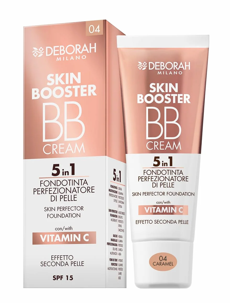 Deborah Milano BB Cream Skin Booster, nr 04 Caramel, SPF 15, z witaminą C, kolorowy krem do twarzy, efekt drugiej skóry, 30 ml