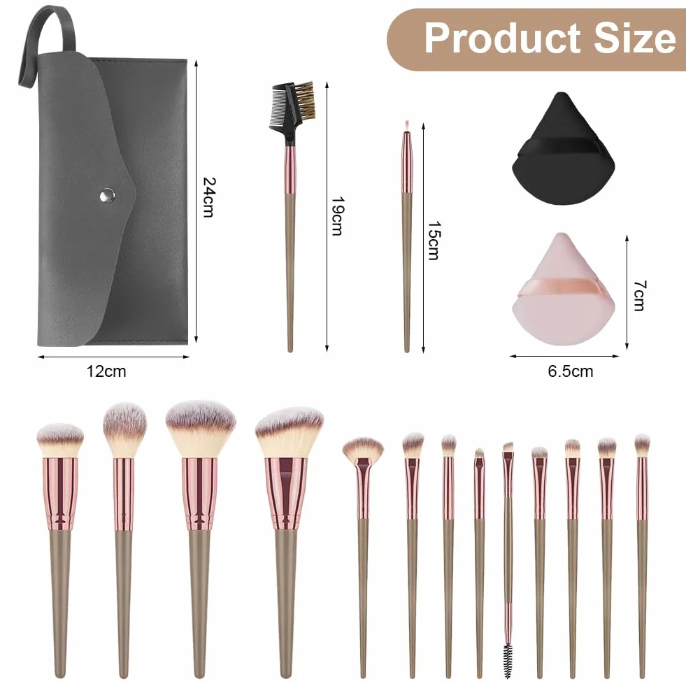 Vicloon Profesjonalny zestaw pędzli do makijażu, 15 stz,w zestawie torbą ze skóry PU i 2 gąbeczki,cienie do powiek, podkładu,eyeliner, tusz do rzęs, pędzel do brwi,wielofunkcyjny zestaw pędzli,Czarny