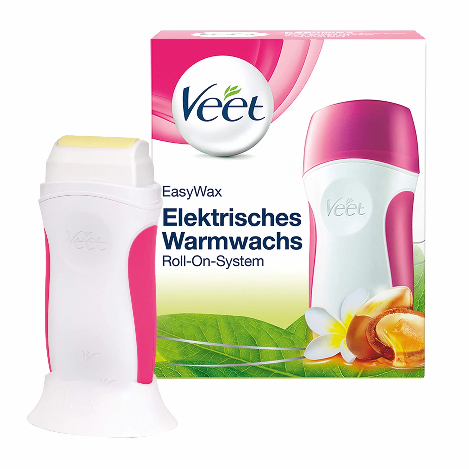 Veet EasyWax elektryczny podgrzewacz wosku z systemem Roll-On – do gładkiej skóry do 28 dni – 1 x urządzenie z wkładem woskowym, paskami z włókniny i chusteczkami pielęgnacyjnymi