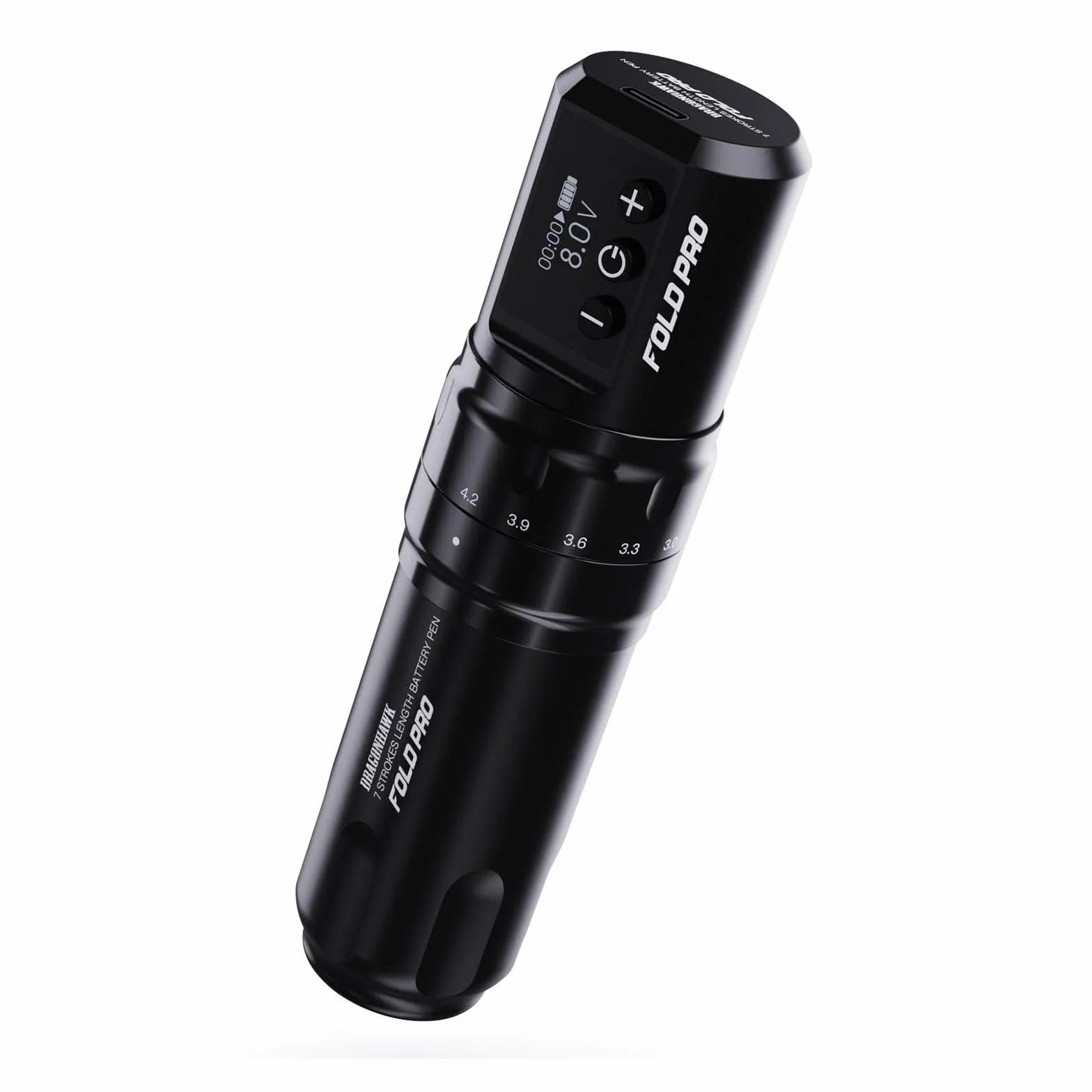 Dragonhawk Fold Pro Wireless Tattoo Machine Pen with 7 Strokes Length 2.4-4.2mm, 1500mAh Battery for Professional Tattoo Artists