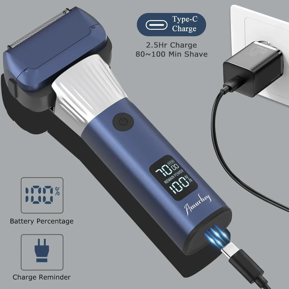 Amurhey Elektryczna golarka męska z elementami do golenia 5 Pro, golarka elektryczna/golarka 100 min, golarka do golenia na mokro i na sucho, z trymerem pop-up i etui podróżnym, możliwość ponownego