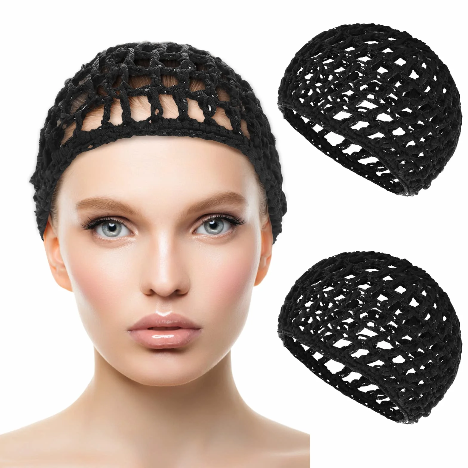 WLLHYF 2 sztuki siatek na włosy czapka do spania siatka na włosy Snoods Wrap Bonnets Bonnets długie proste loki peruka ochrona głowy czarna siateczka do owijania szydełkowania czapka kucharska tkania