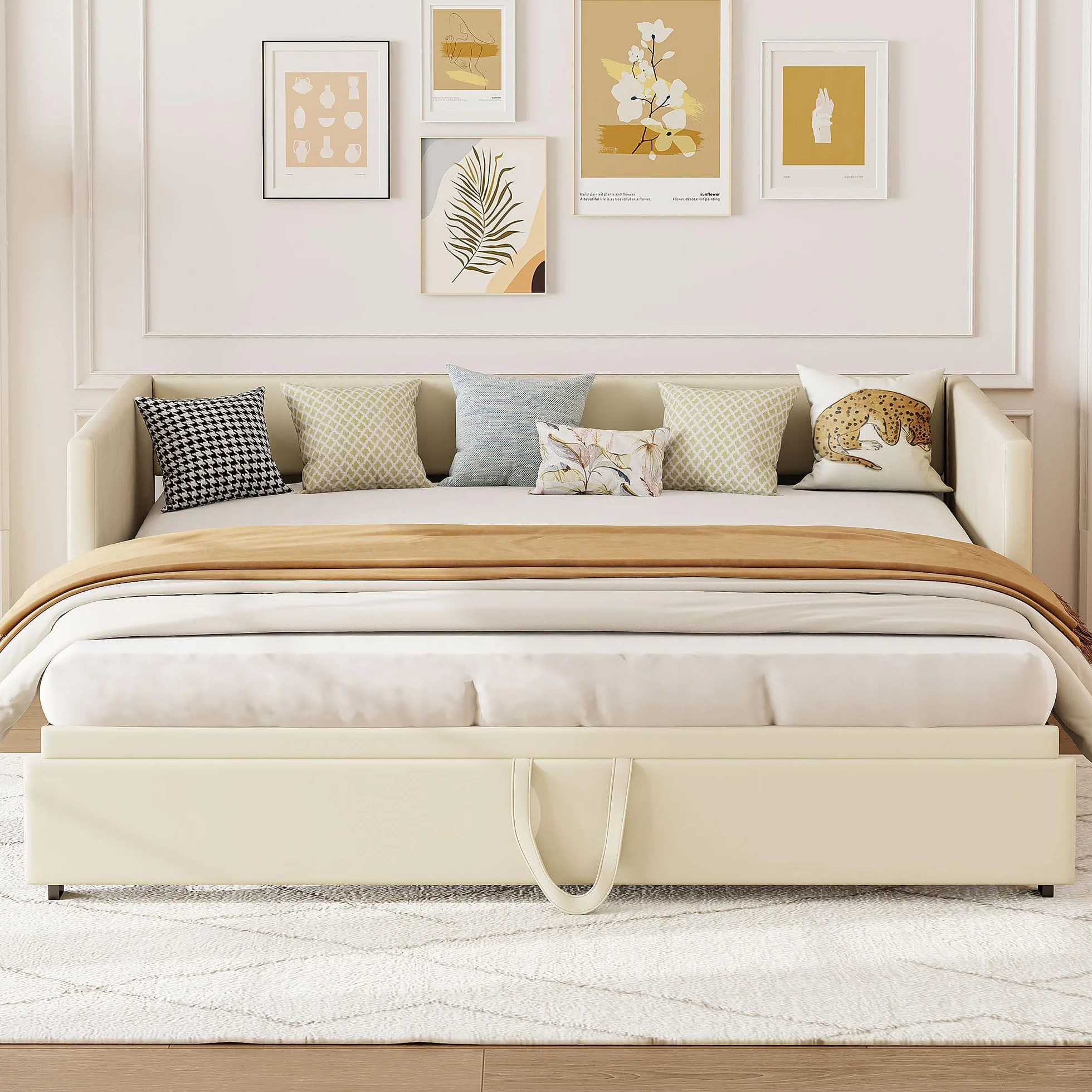 Łóżko dzienne wysuwane, 90/180 x 200 cm, sofa do spania ze stelażem pod materac, wielofunkcyjna sofa do spania, 180 cm szerokości, podwójna sofa z funkcją spania, sofa do spania dla 2 osób, bez