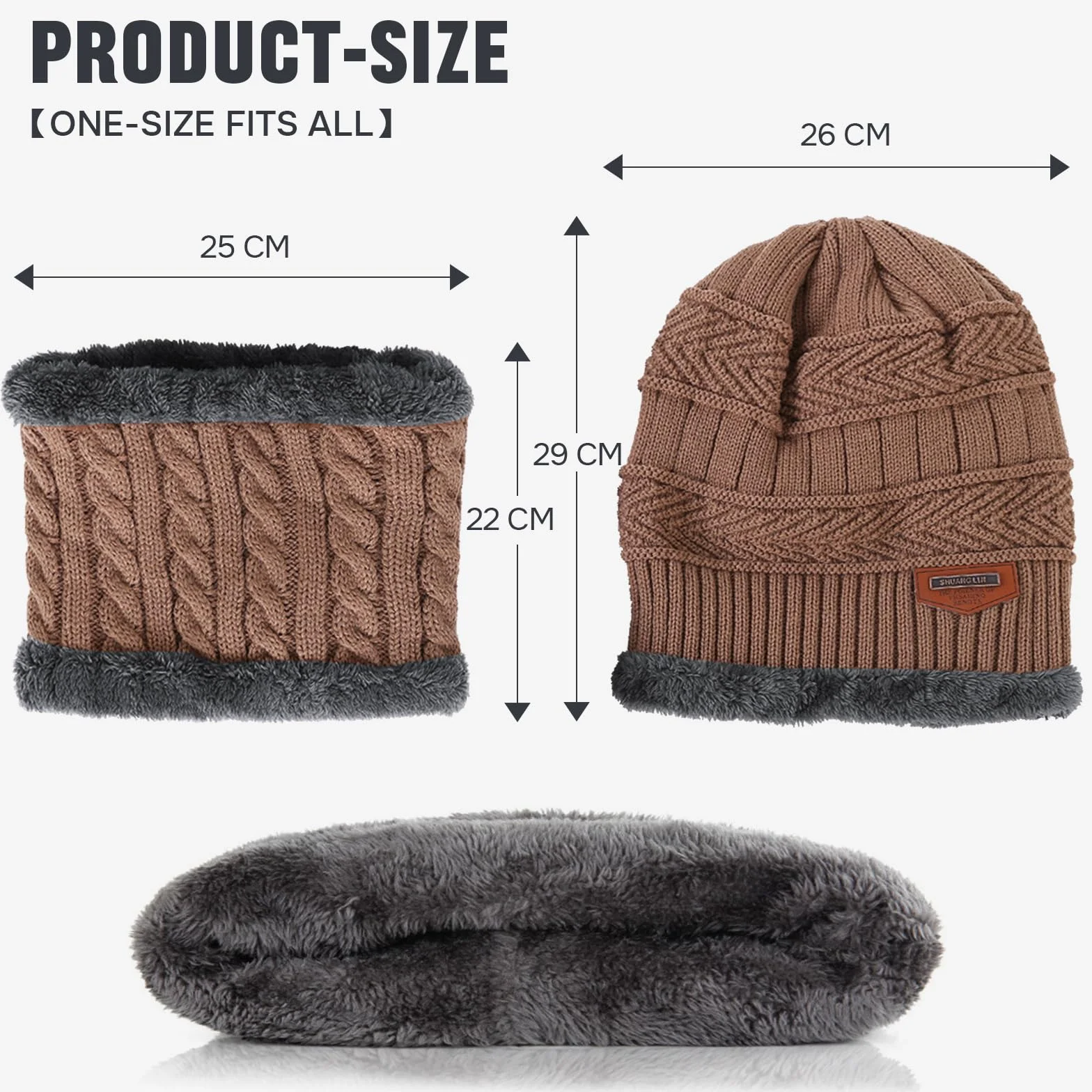 Zimowa czapka typu pętla, zestaw dla mężczyzn i kobiet, ciepła czapka beanie, komin z podszewką polarową